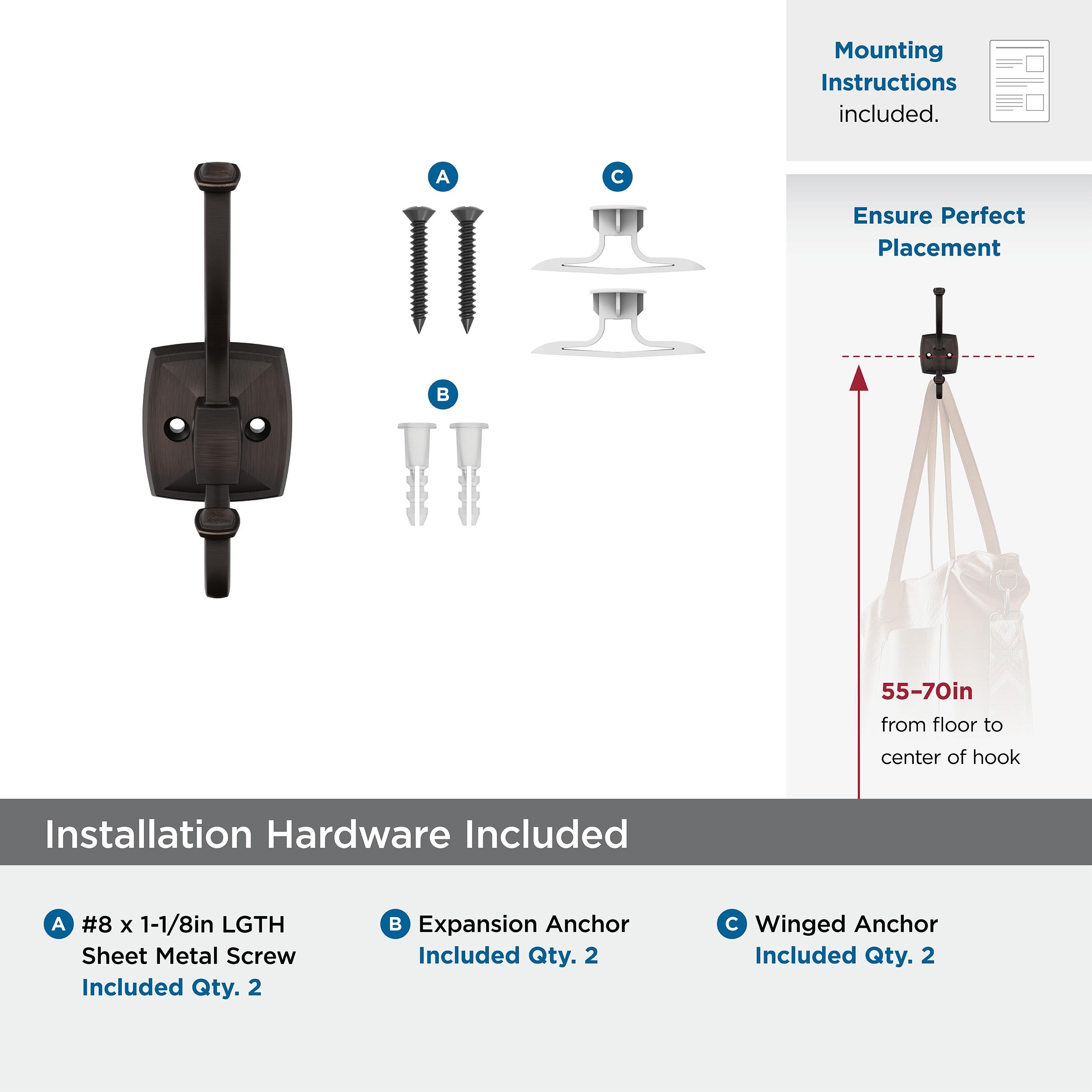 Kinsale Transitional Double Prong Decorative Wall Hook