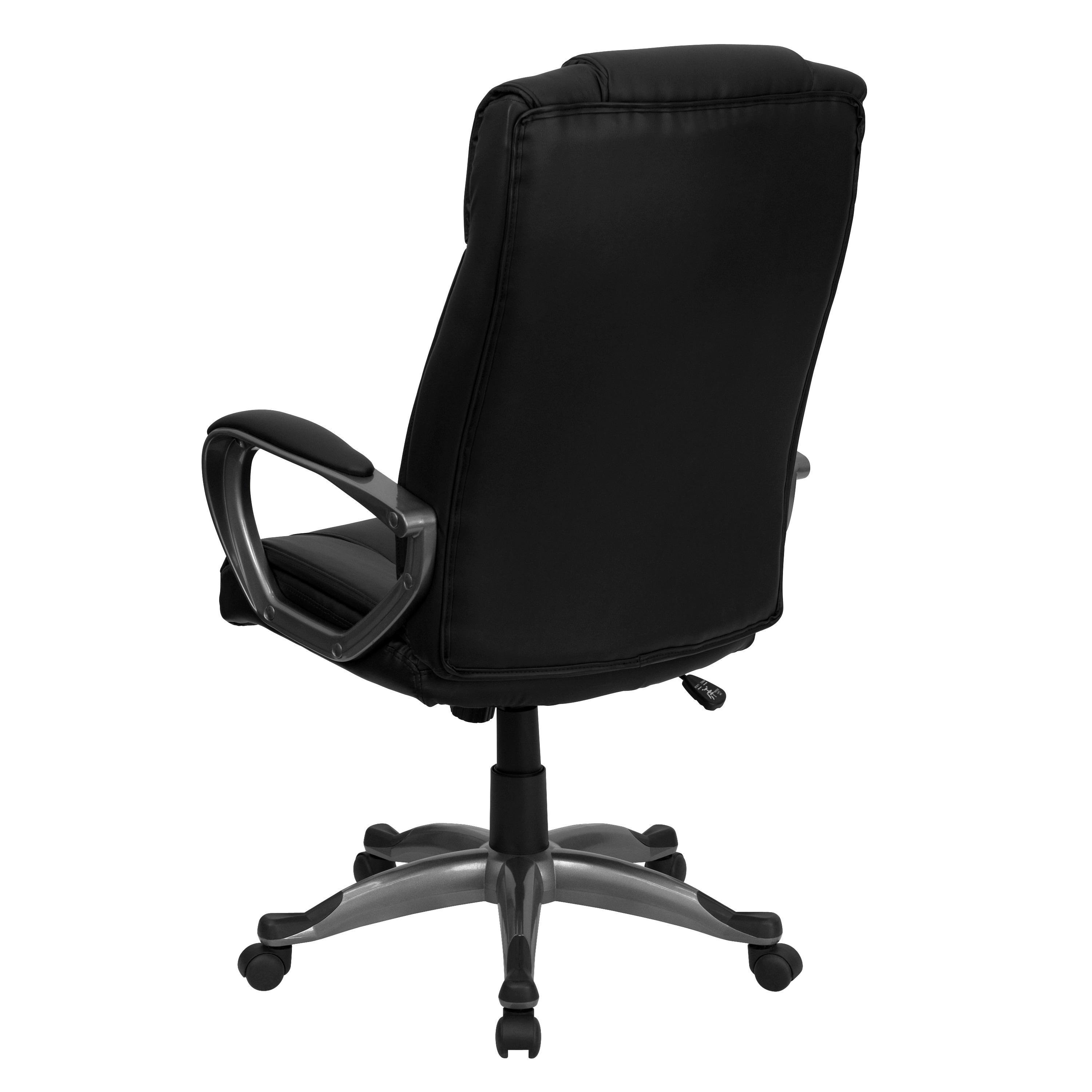 BizChair High Back Black LeatherSoft Executive Swivel Office Chair with Lip Edge Base and Arms