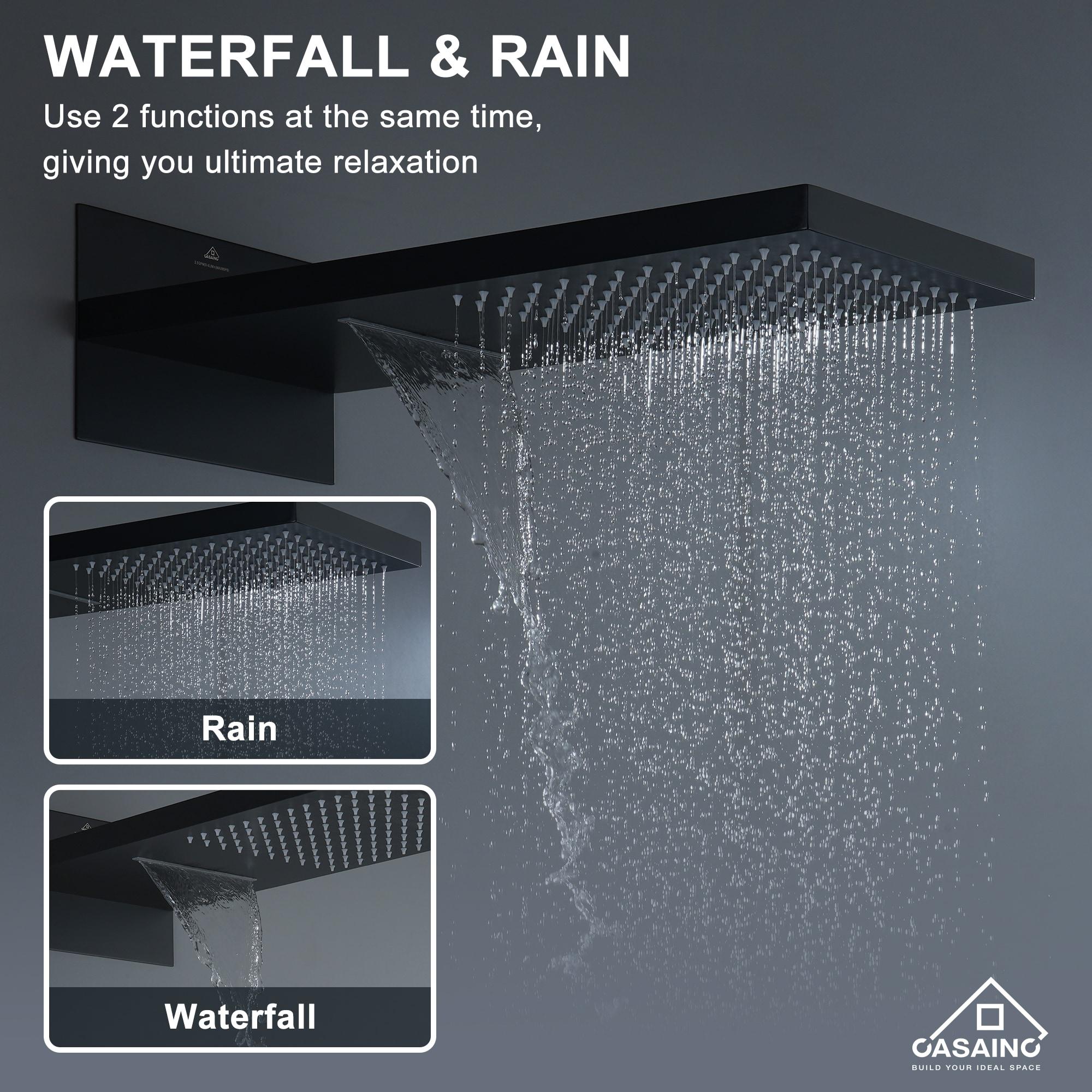 Cascade Bliss 4-Function 20 Inch Wall Mounted Rectangular Rainfall Thermostatic Shower System With 6 Body Jets