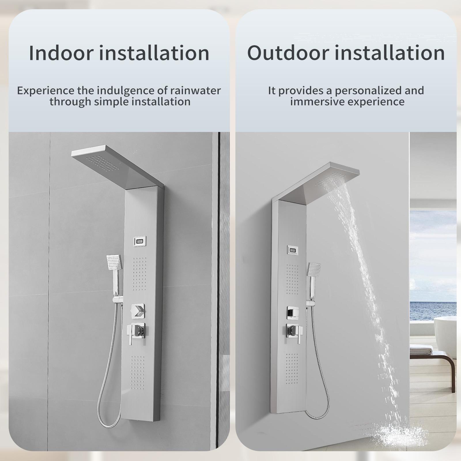 BWE 2-Jet Rainfall Shower Tower Shower Panel System with Rainfall Shower Head and Shower Wand