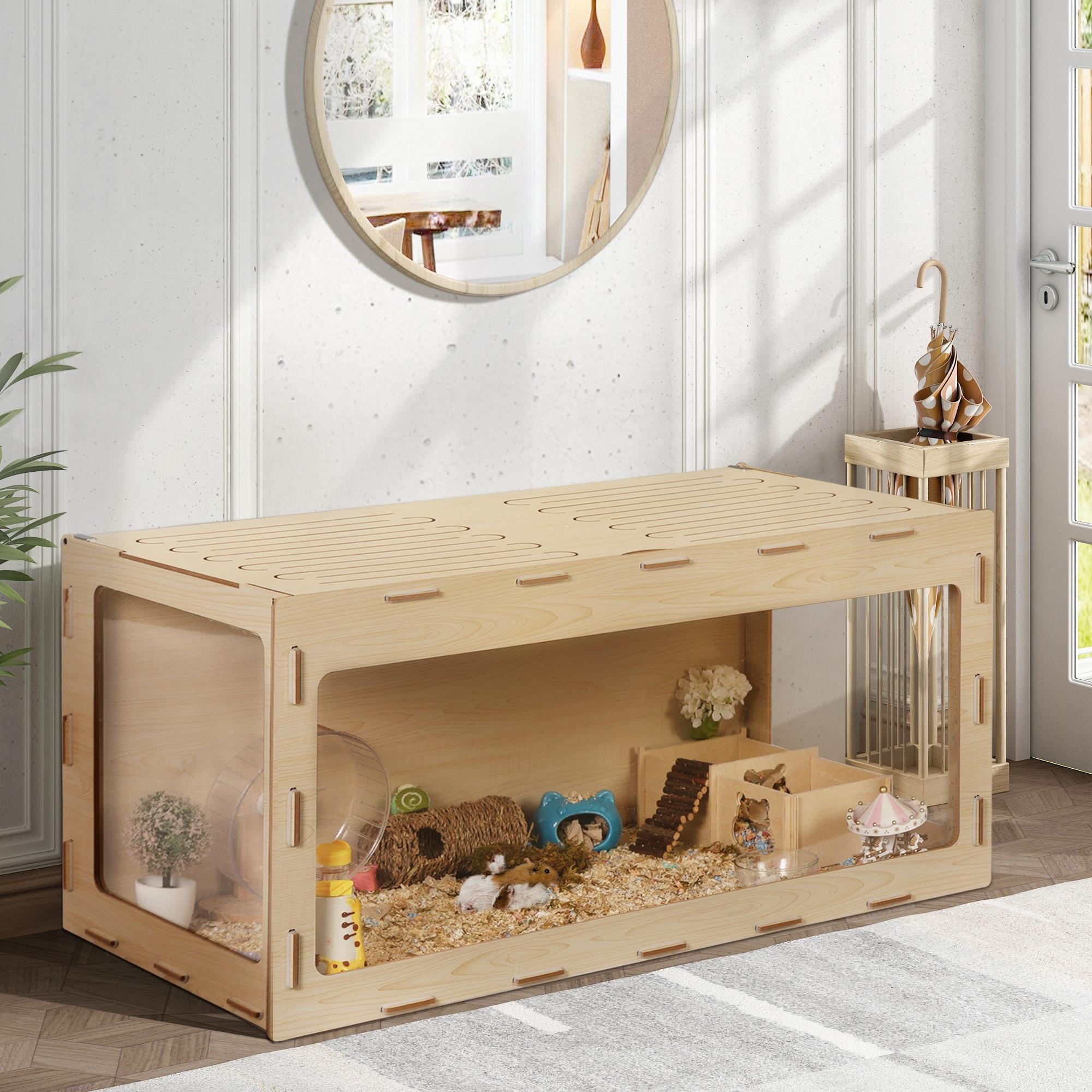 COZIWOW Large Wooden Hamster Cage,Habitat Shelter W/Acrylic Board,Flip Top