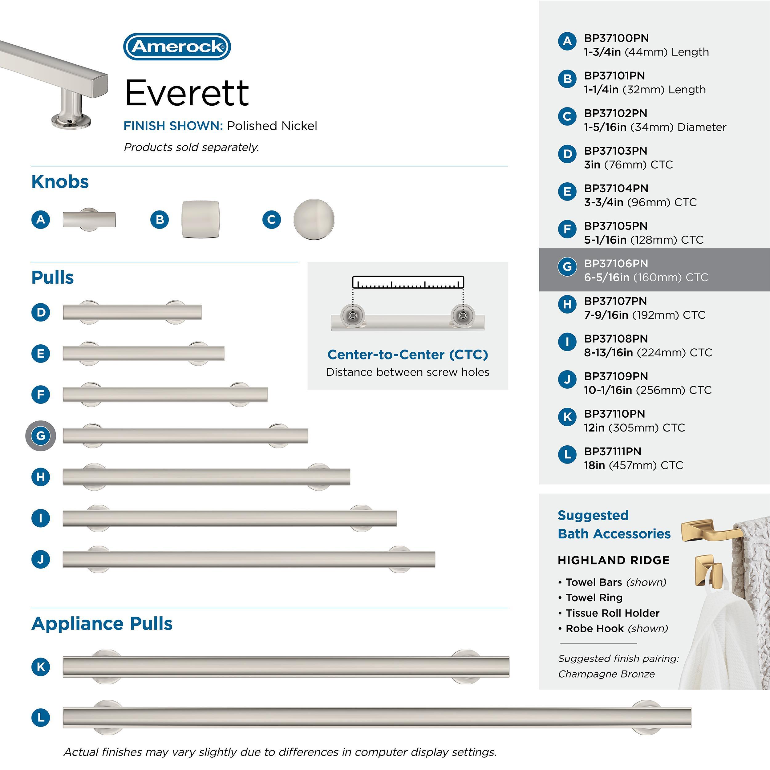 Amerock Everett 6-5/16 inch (160mm) Center-to-Center Polished Nickel Cabinet Pull