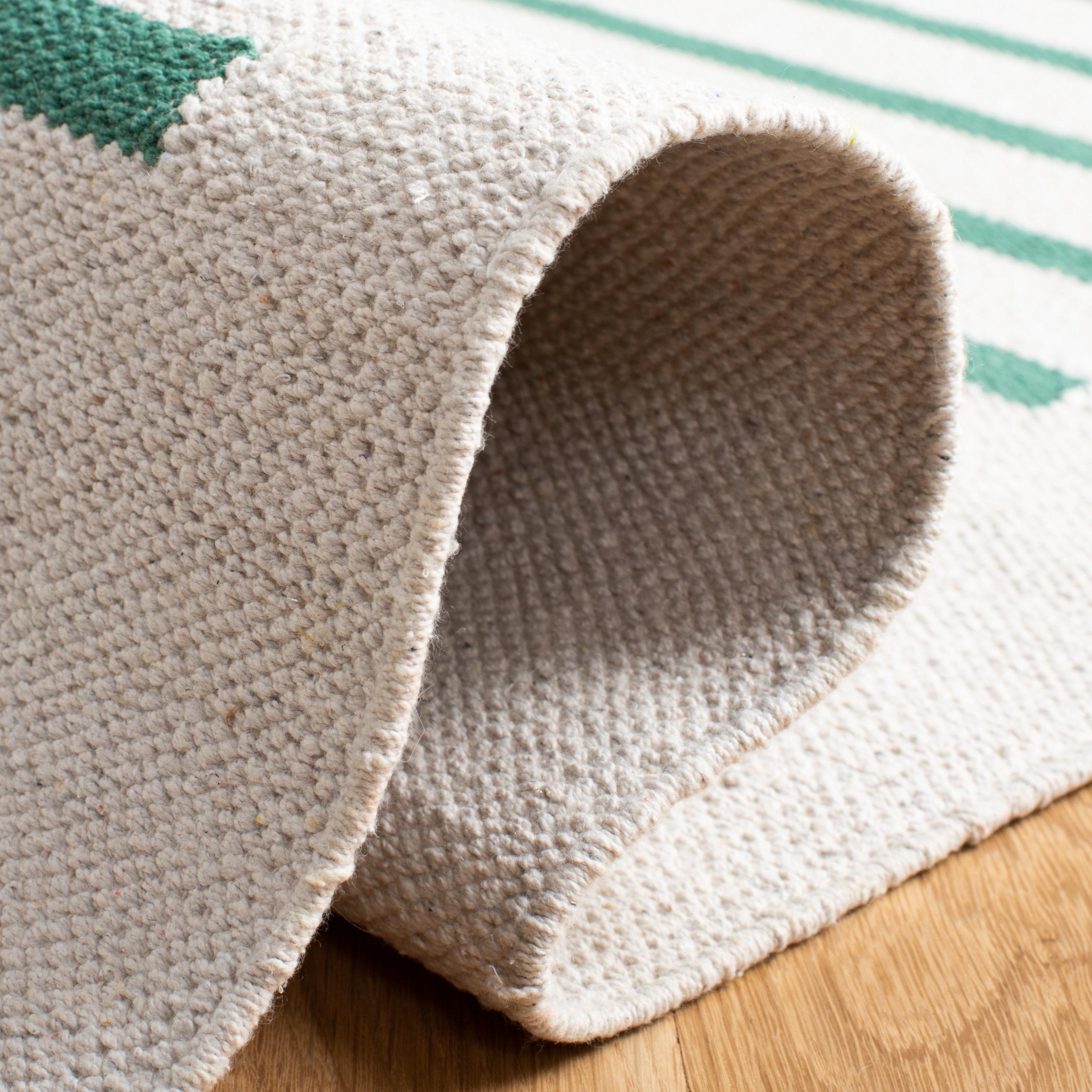Ivory Geometric Square Cotton Flat Woven Accent Rug - 6'
