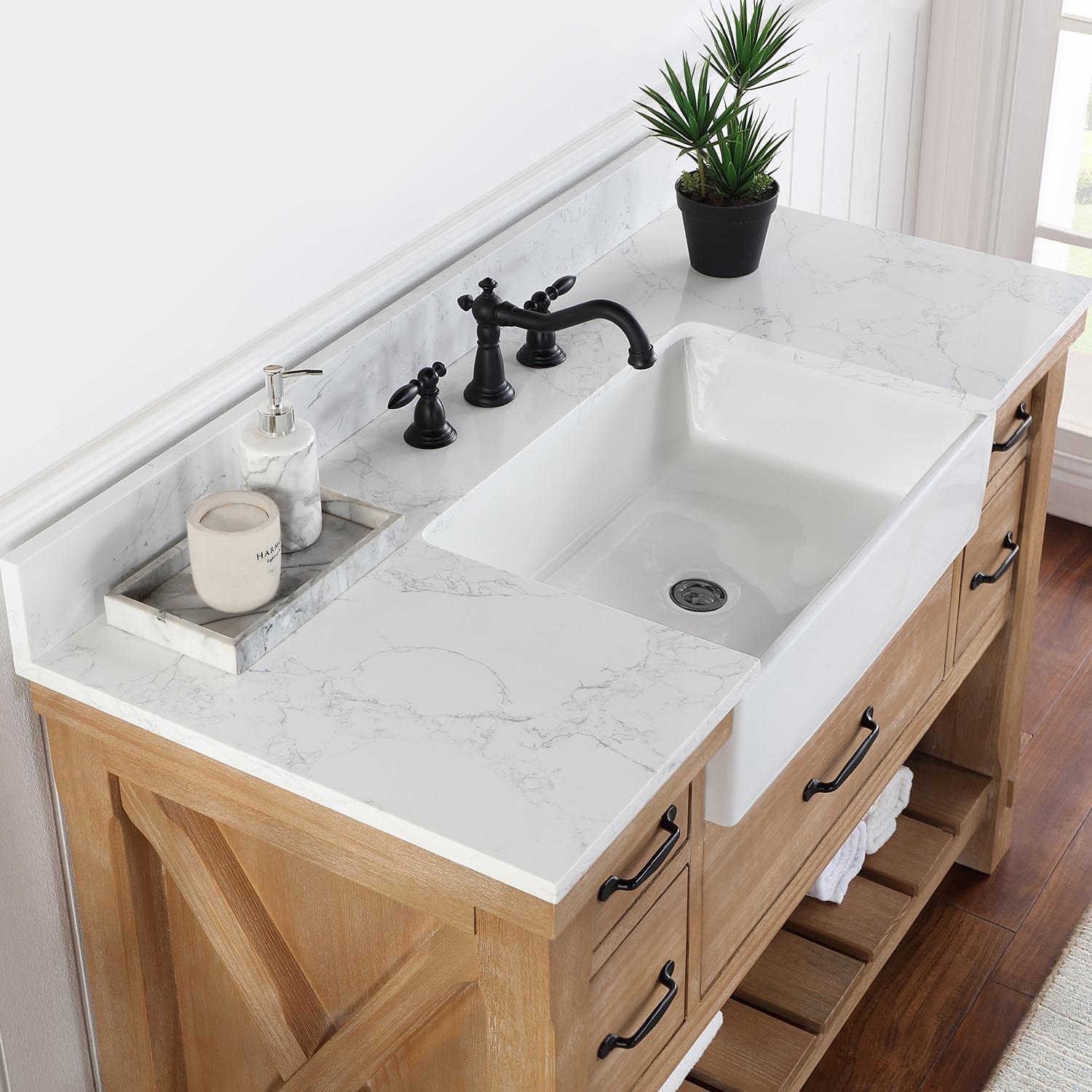 Villareal 48" Single Bath Vanity in Weathered Pine Wood & White Farmhouse Basin