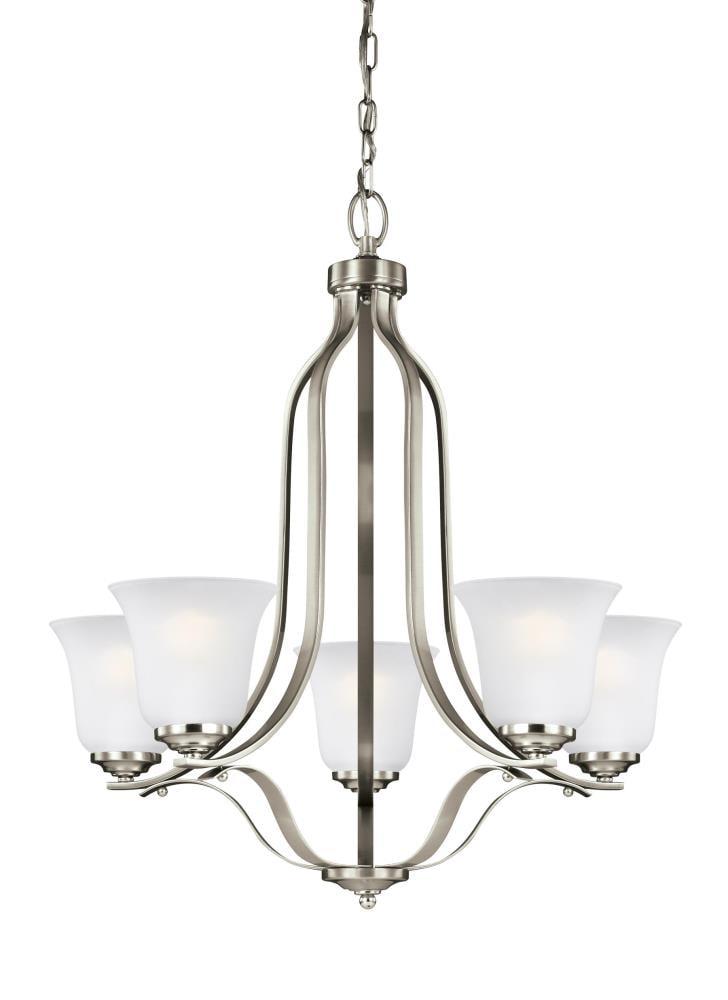 Mini Cage 5-Light Chandelier in Brushed Nickel with Satin Etched Glass