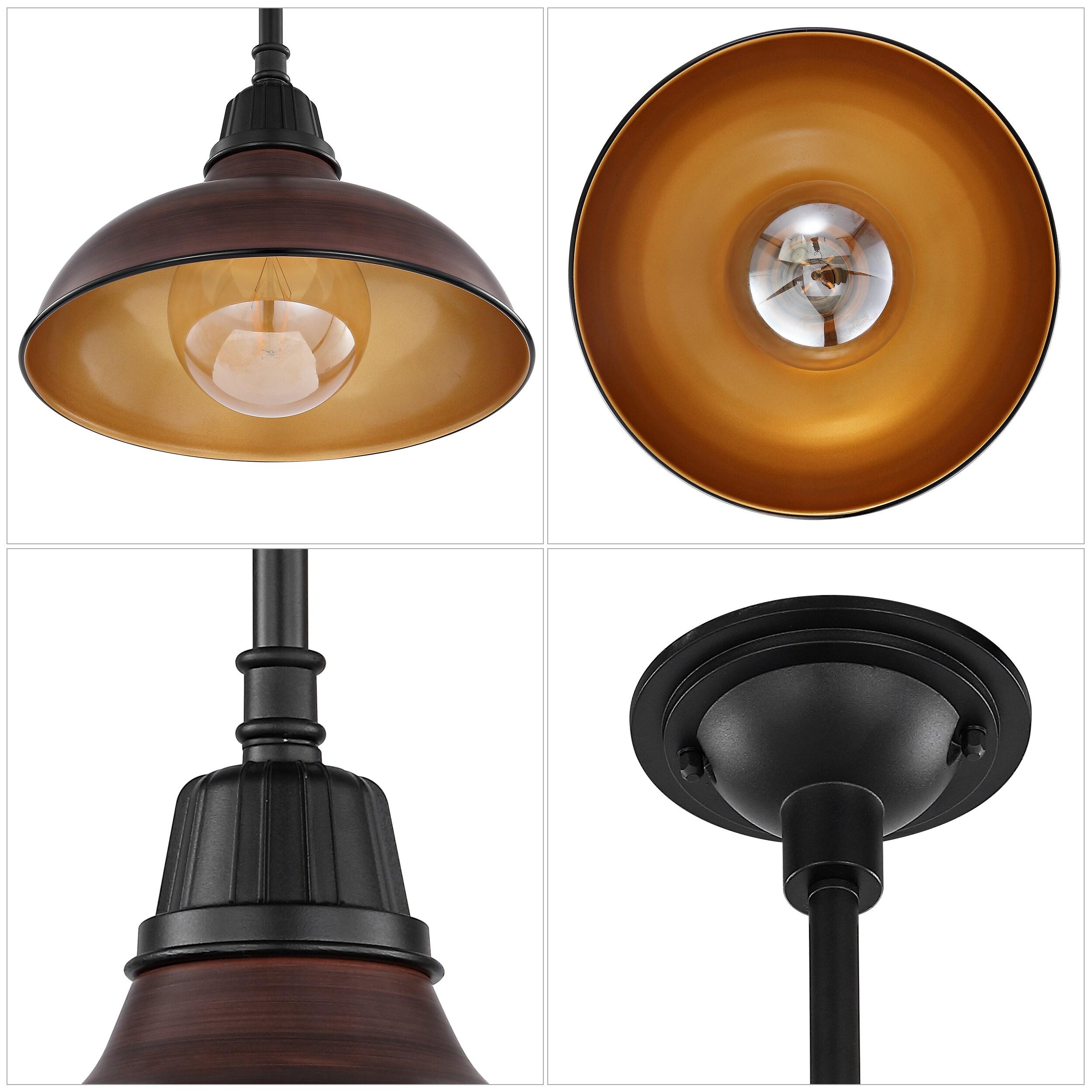 Jasper 12.25" 1-Light Farmhouse Industrial Indoor/Outdoor Iron LED Pendant, Wood Finish/Copper
