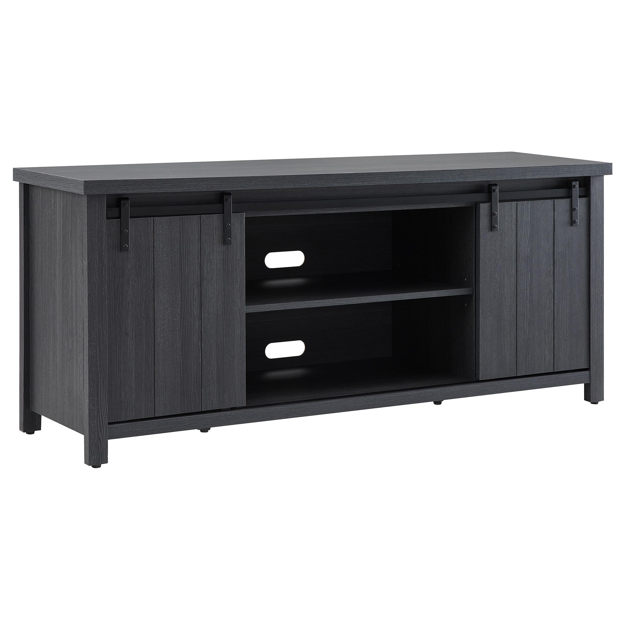 Deacon Charcoal Gray Metal TV Stand with Sliding Barn Doors