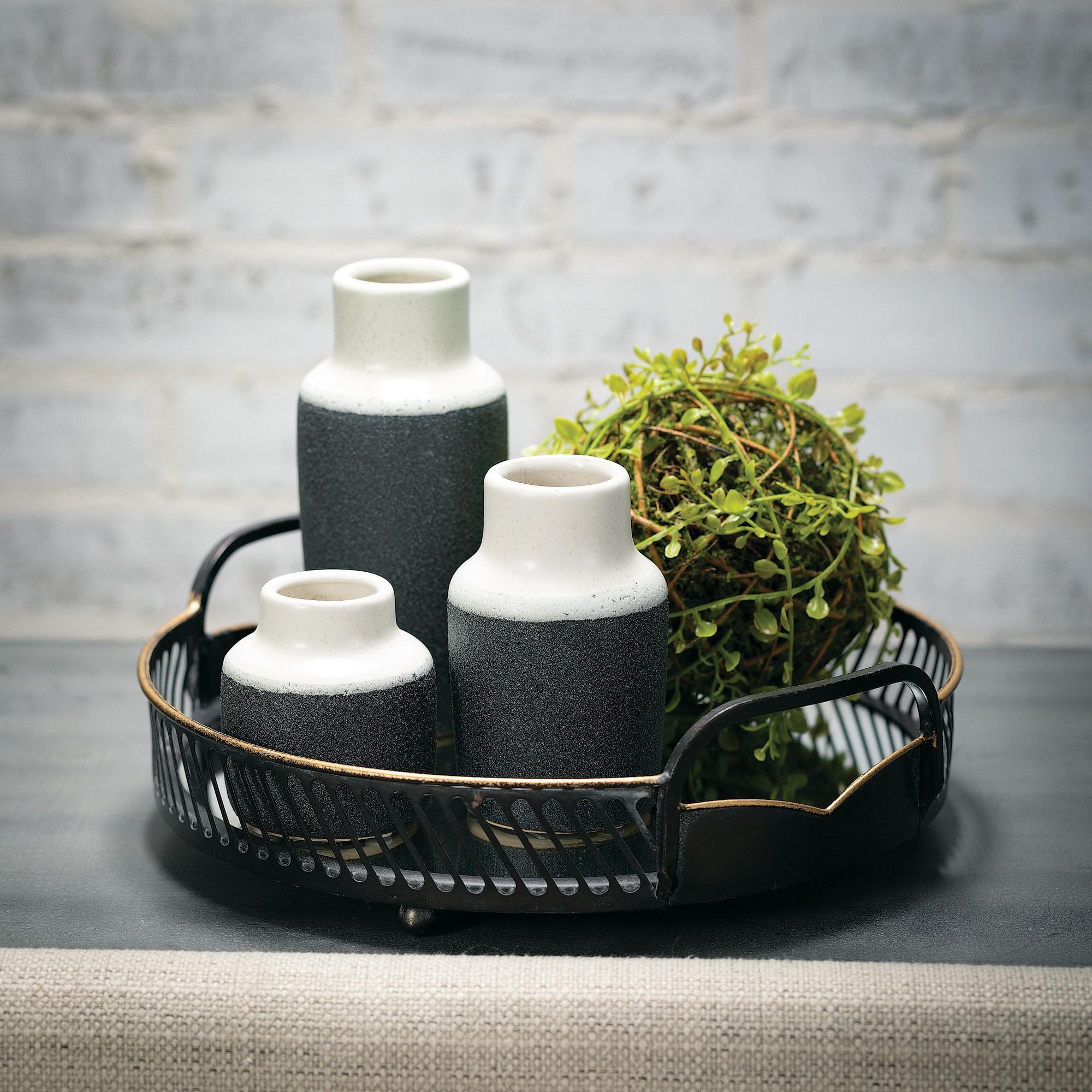 Sullivans Set of 3 Ceramic Vase 7"H, 5.25"H & 3.75"H White and Black