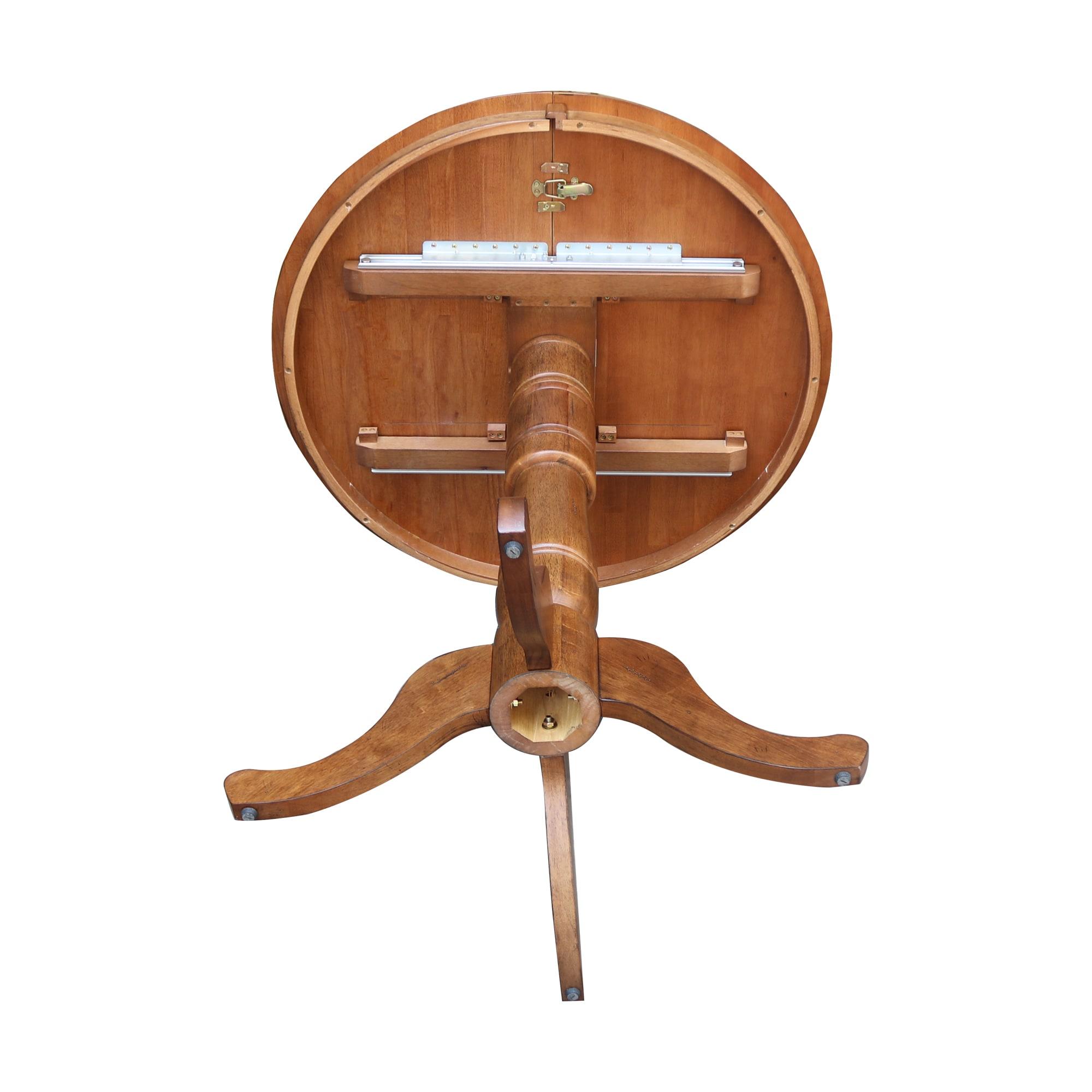 36" Solid Wood Round Top Pedestal Table in Oak with 12" Leaf - 41.3" H