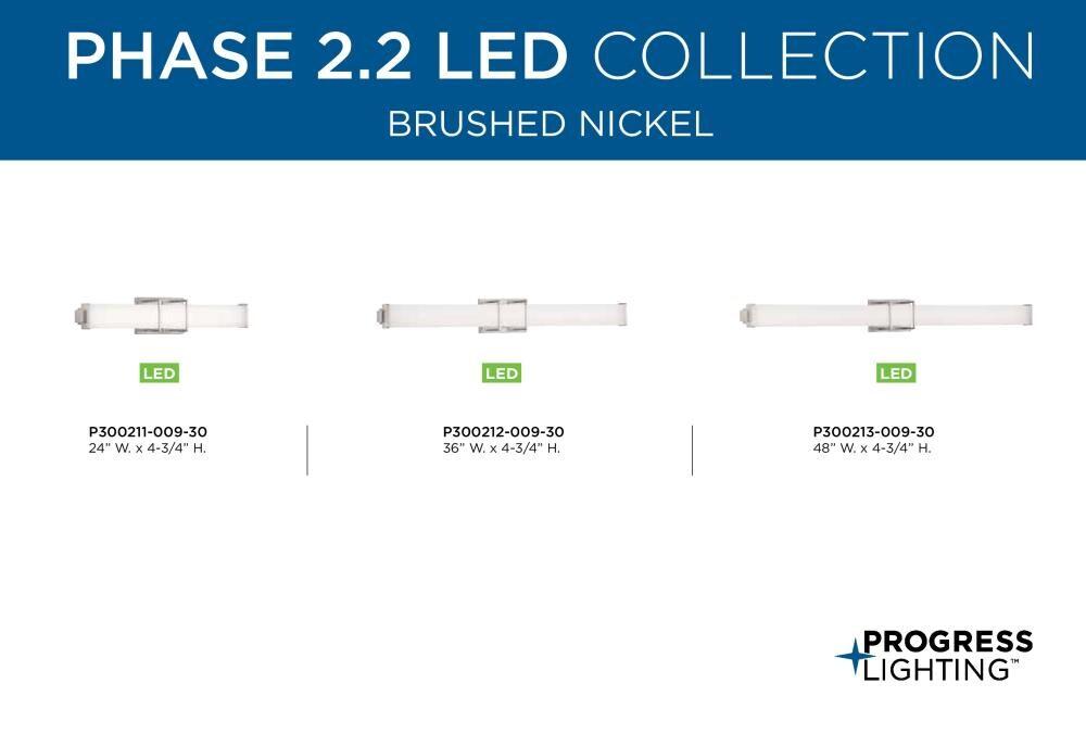 Progress Lighting Phase 2.2 1-Light LED Brushed Nickel Linear Bath Fixture with Acrylic Shade