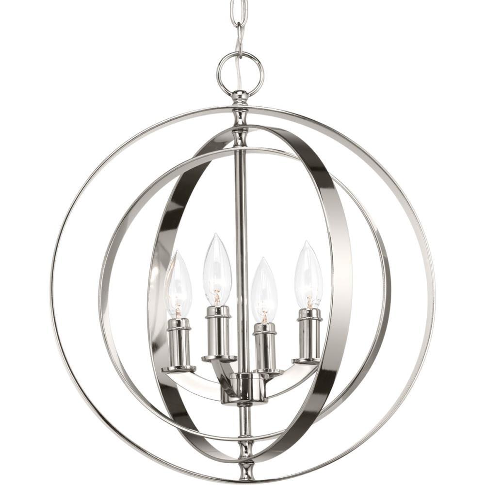 Progress Lighting Equinox 4-Light Foyer Pendant, Polished Nickel, Oval, Steel, Interlocking Rings, Canopy Included