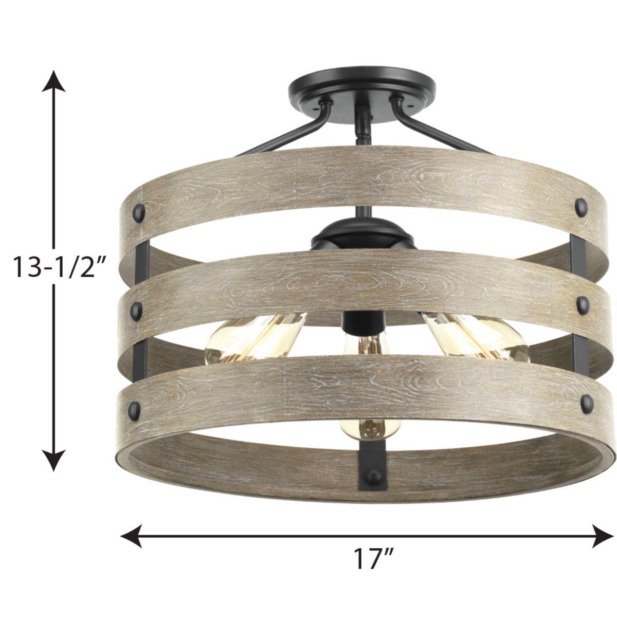 Progress Lighting Gulliver 3-Light Semi-Flush Convertible Ceiling Light, Graphite, Wood Grained Texture