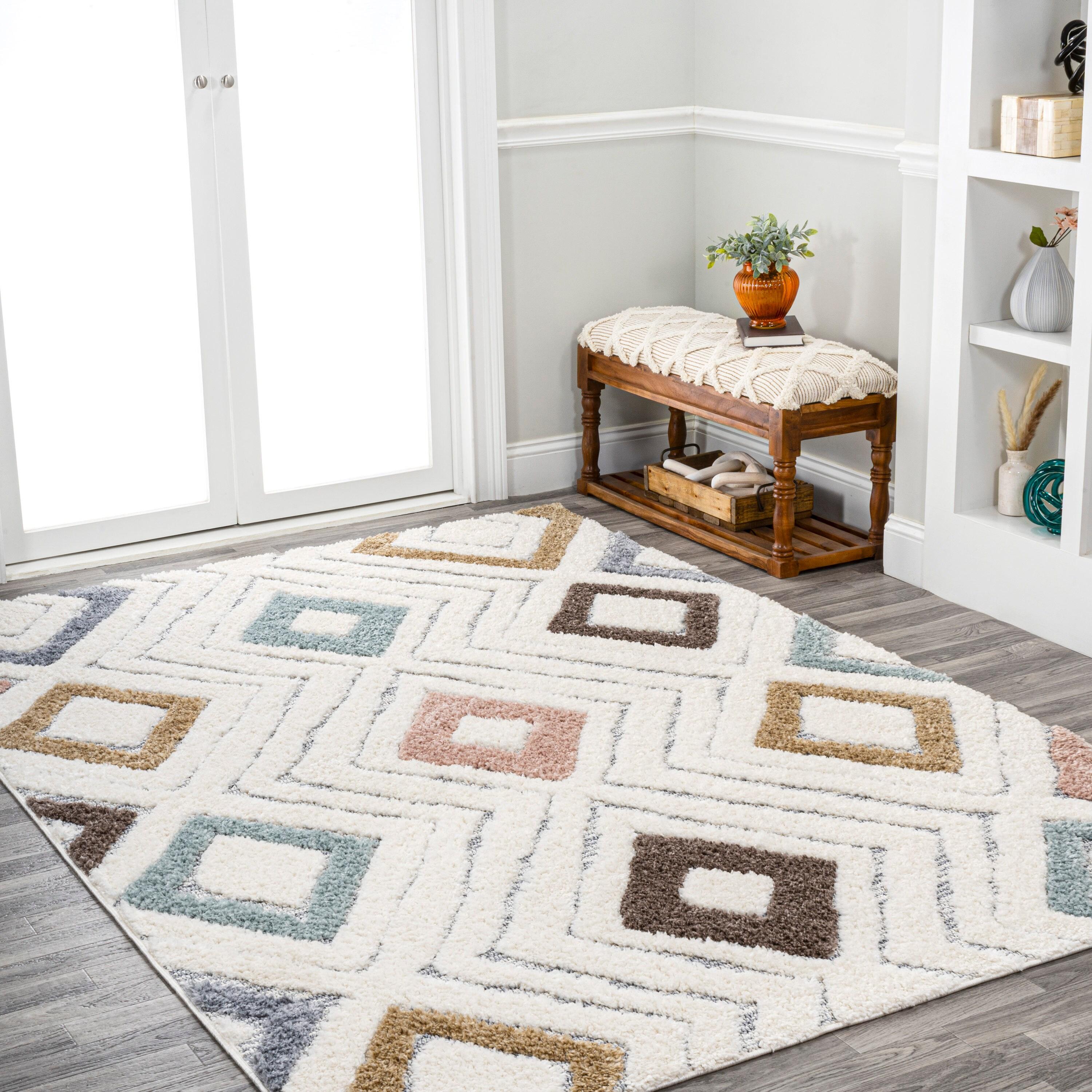 5' x 8' Amira Diamond High-Low Area Rug, Multi/Cream - JONATHAN Y
