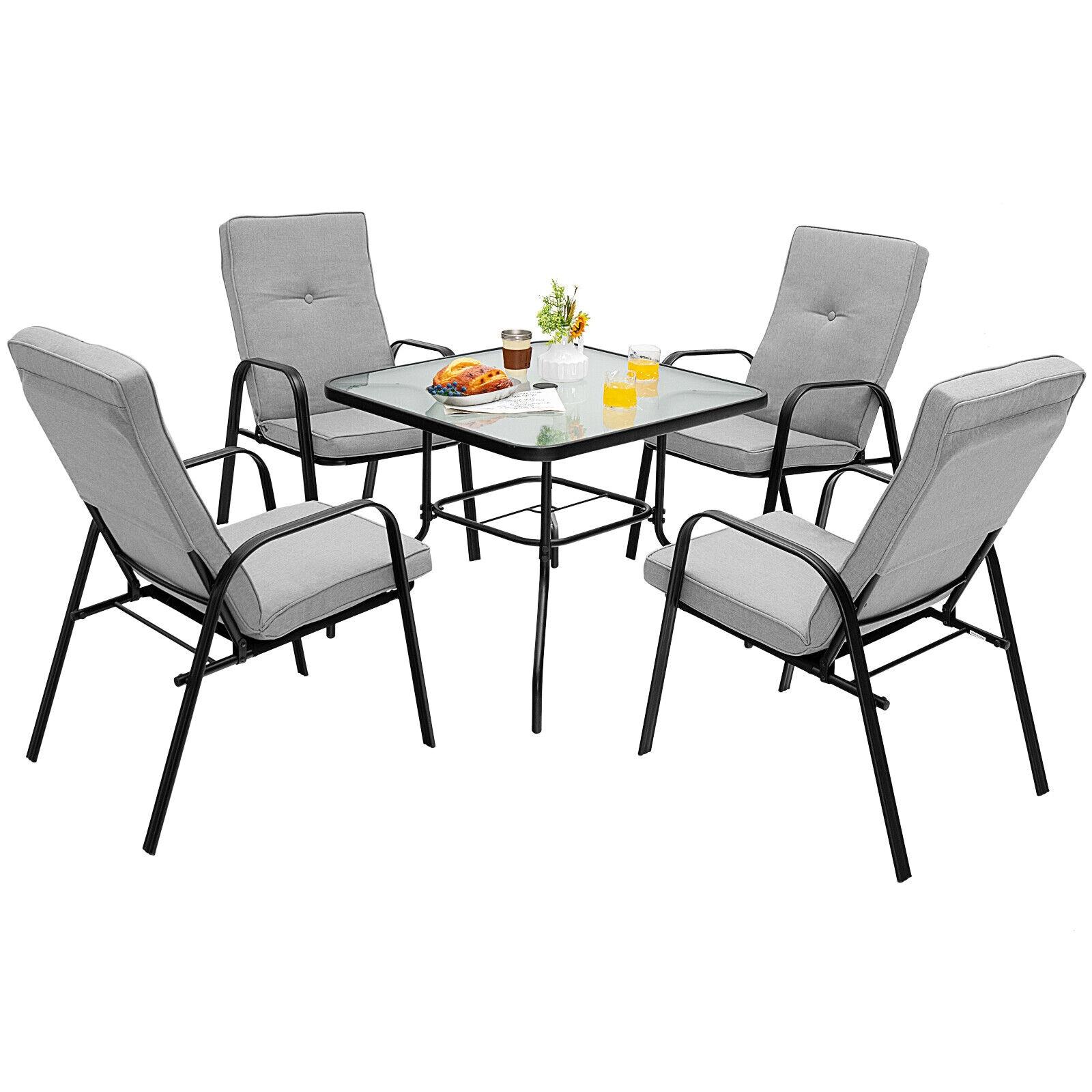 Resenkos 4 Patio Dining Stackable Chairs Set with High-Back Cushions, Outdoor Dining Chair for Outside Patio, All Weather, Porch, Garden, Poolside