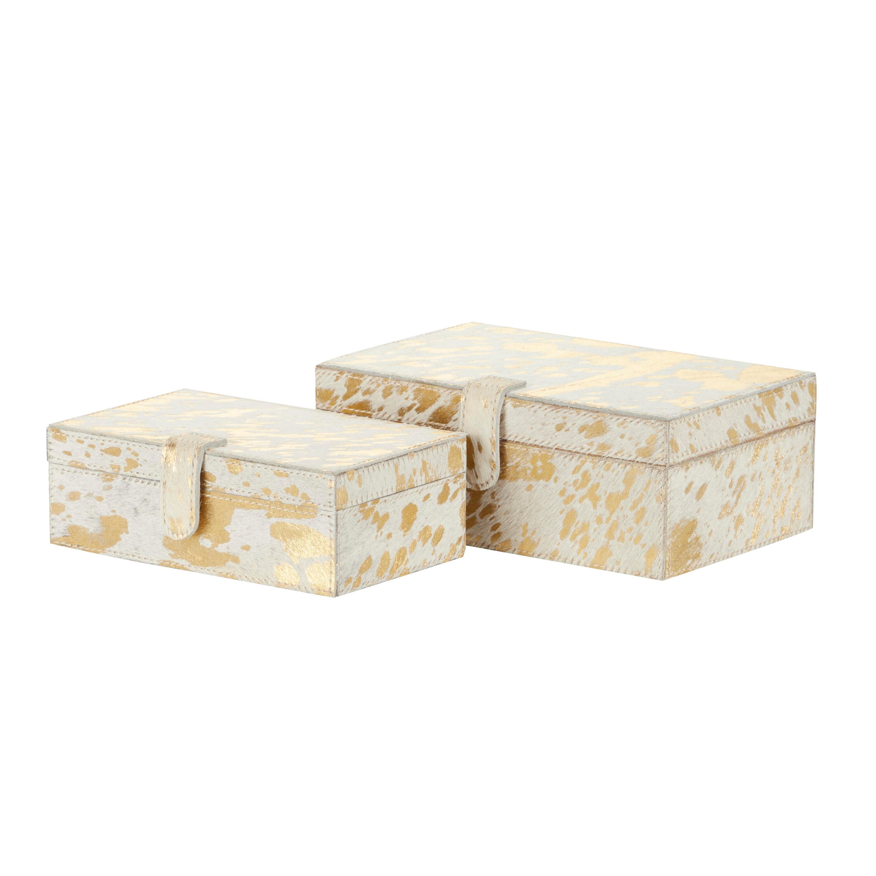 DecMode Handmade Gold Leather Decorative Box with Gold Foil Paint, 2 Count