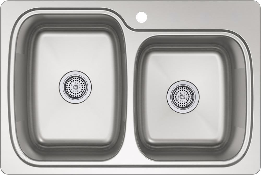 Kohler K-75791-1 Verse 33" Double Basin Drop-In Or Undermount Stainless Steel Kitchen Sink