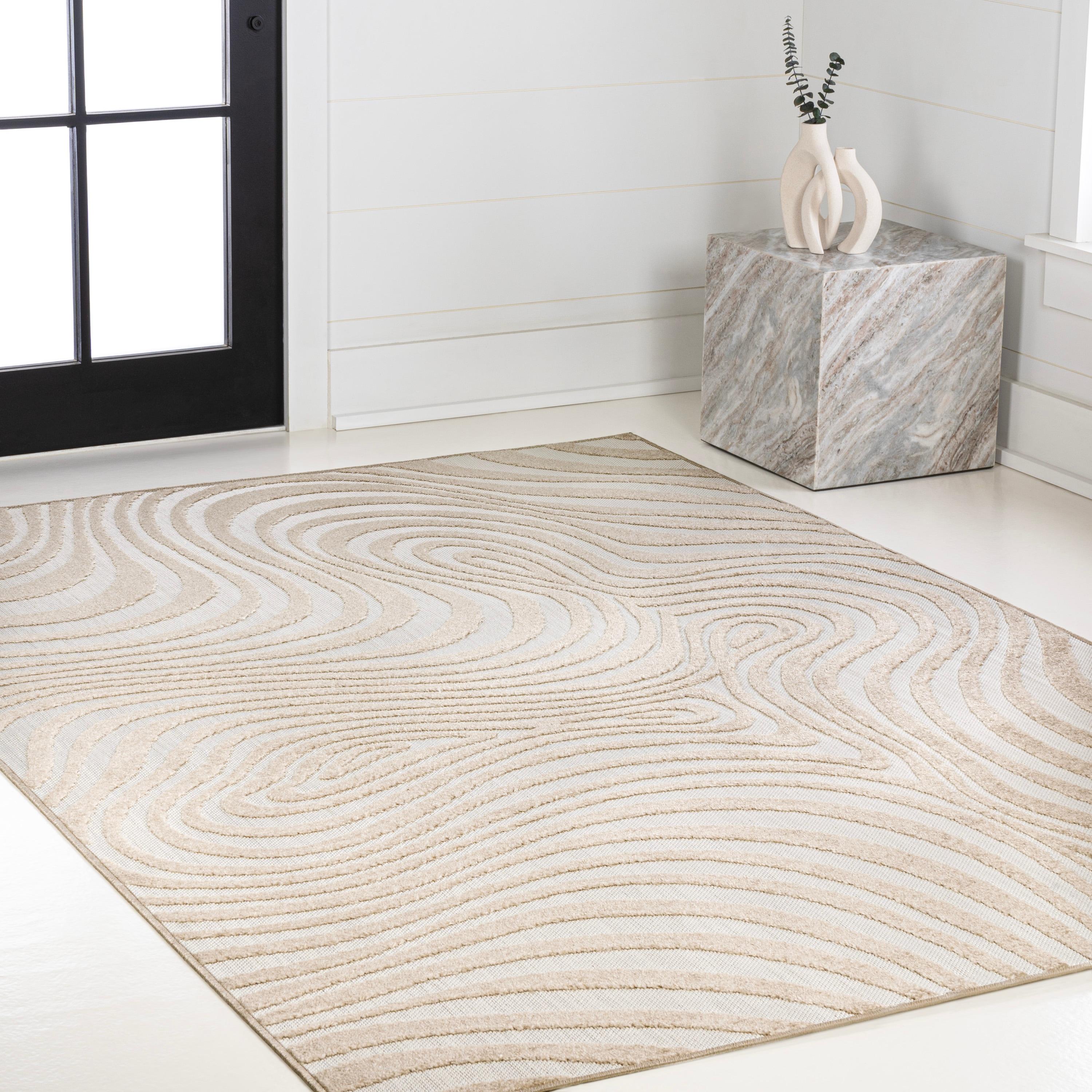 JONATHAN Y Maribo High-Low Abstract Groovy Striped Beige/Cream 3 ft. x 5 ft. Indoor/Outdoor Area Rug