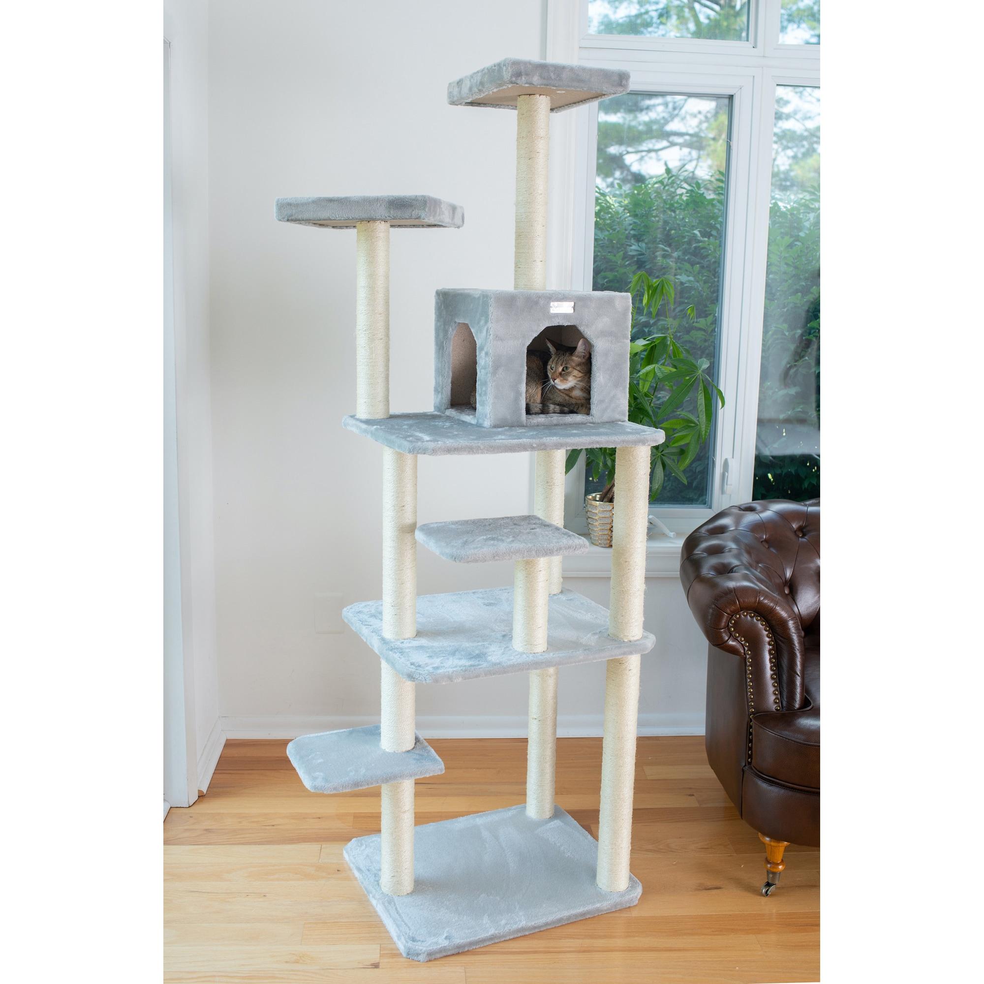 GleePet GP787408 74-Inch Real Wood Cat Tree With Seven Levels, Beige/Silver Gray