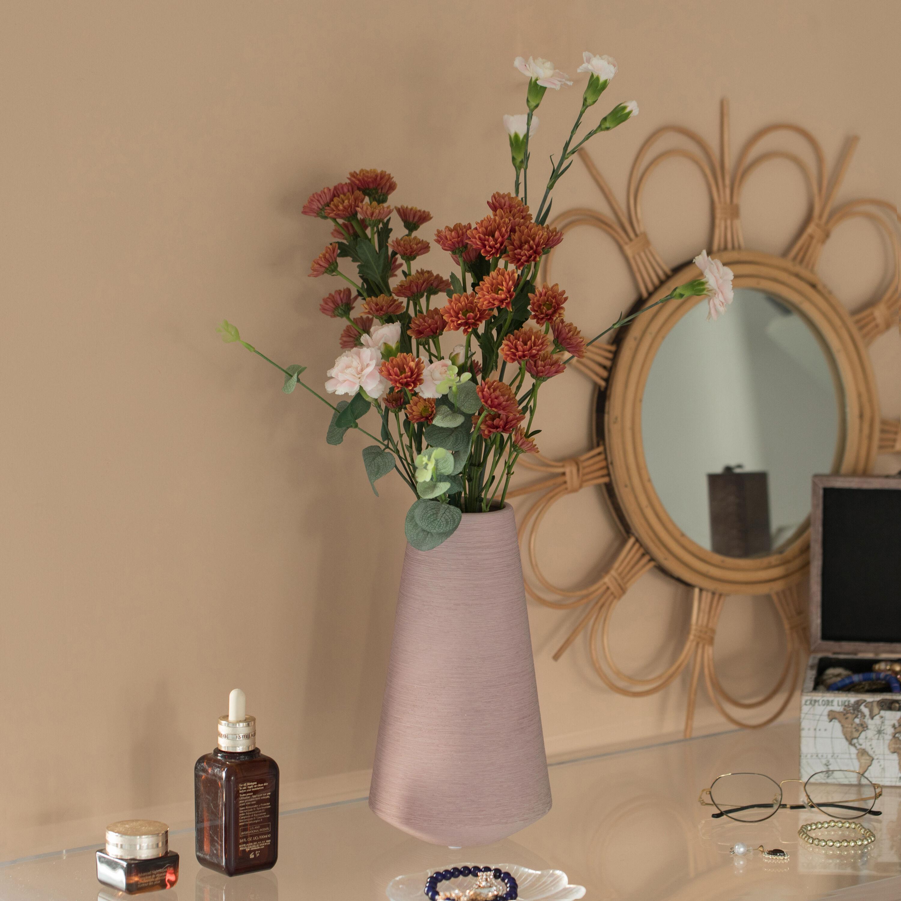 Uniquewise 10" H Decorative Ceramic Round Cone Shape Centerpiece Table Vase Pink, Large