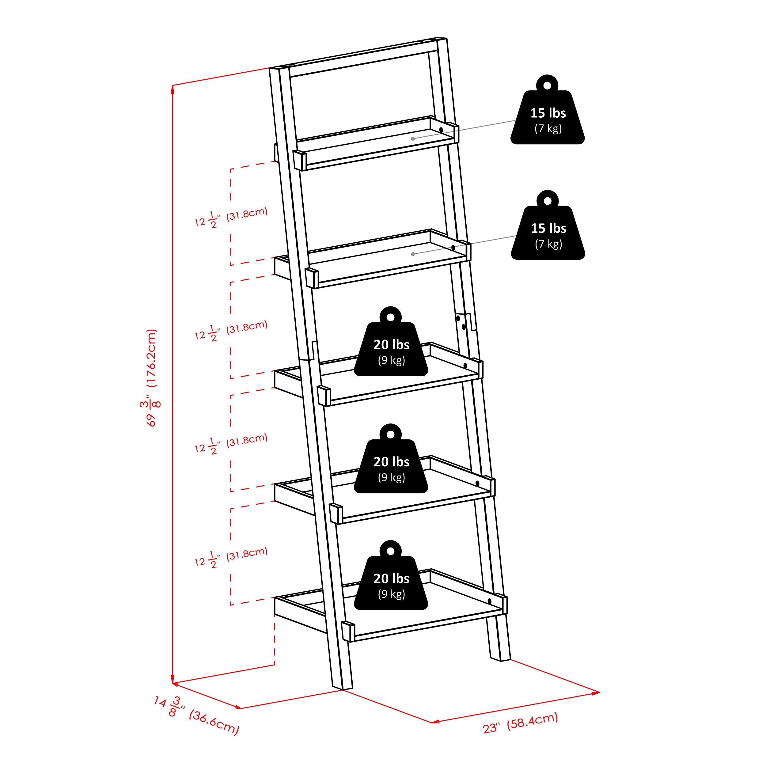 69.36" Bellamy Leaning Shelf Black - Winsome: 5-Tier, Space-Saving, Solid Wood, Wall Secure Bookcase