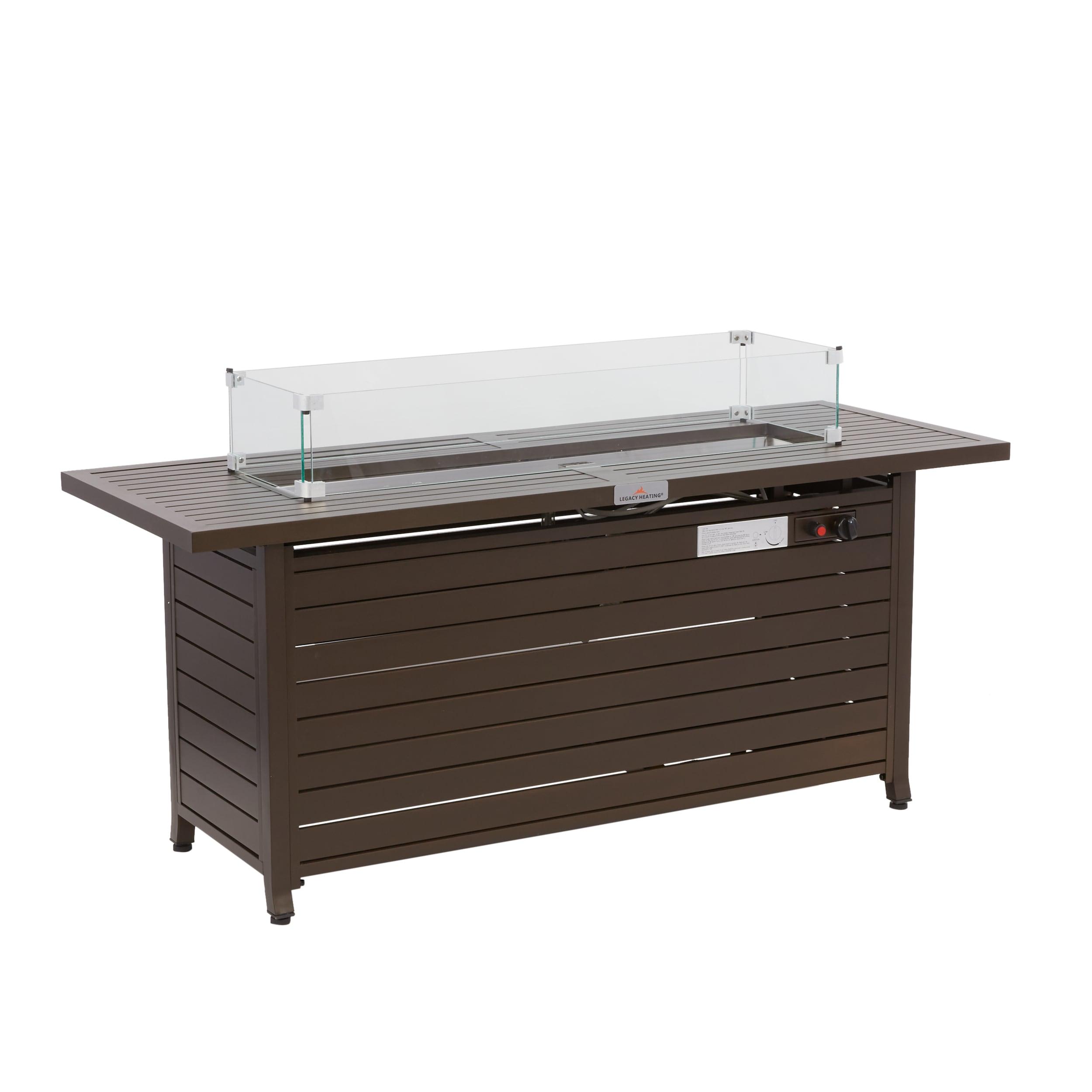56 in. x 21 in. Rectangular Fire Table with Glass Wind Guard, Cover and Table Lid in Bronze