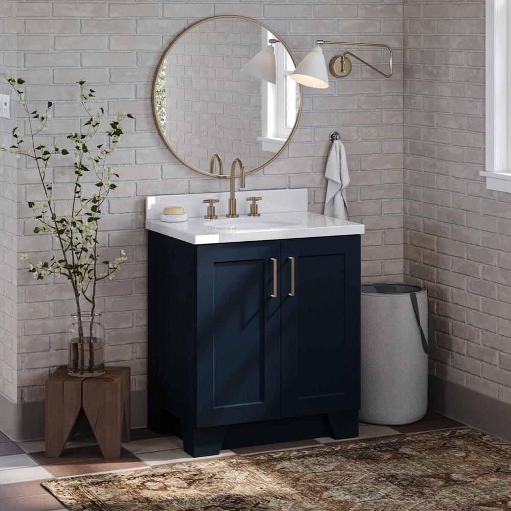 Midnight Blue 31" Bathroom Vanity with White Quartz Top