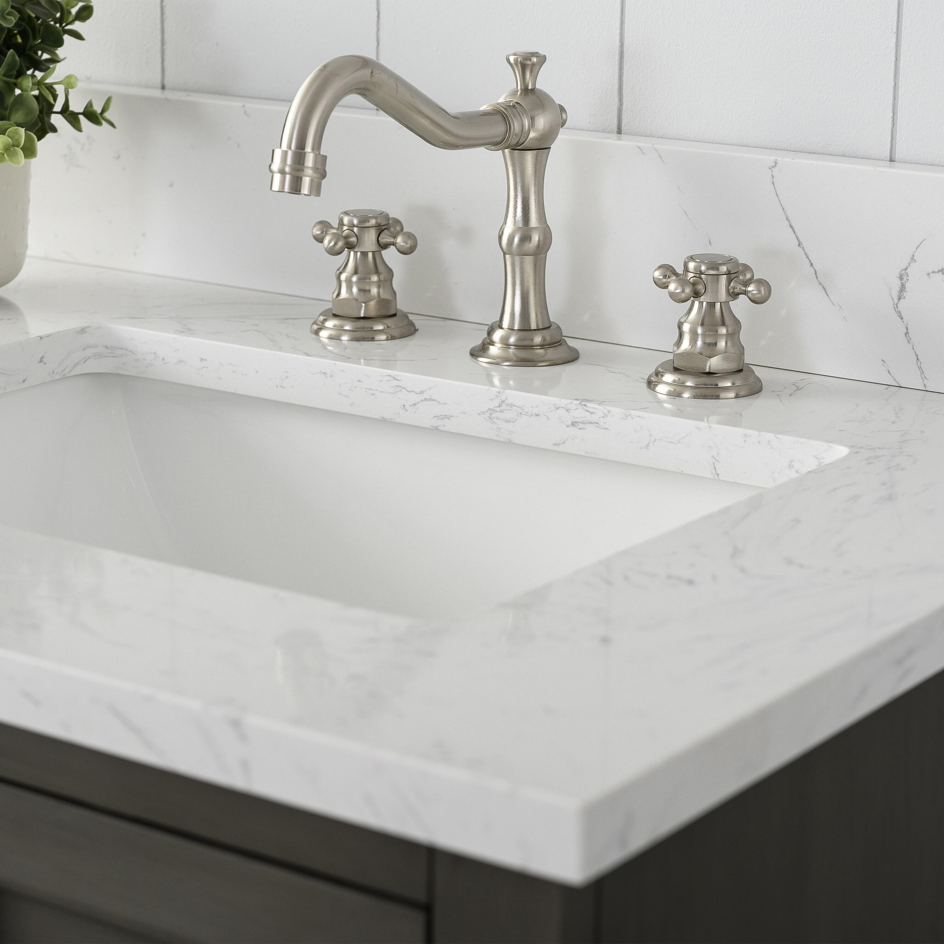 Vanity Art 54 x 22 x 34 in. Single Sink Bathroom Vanity with Quartz Top & Backsplash, Silver Gray