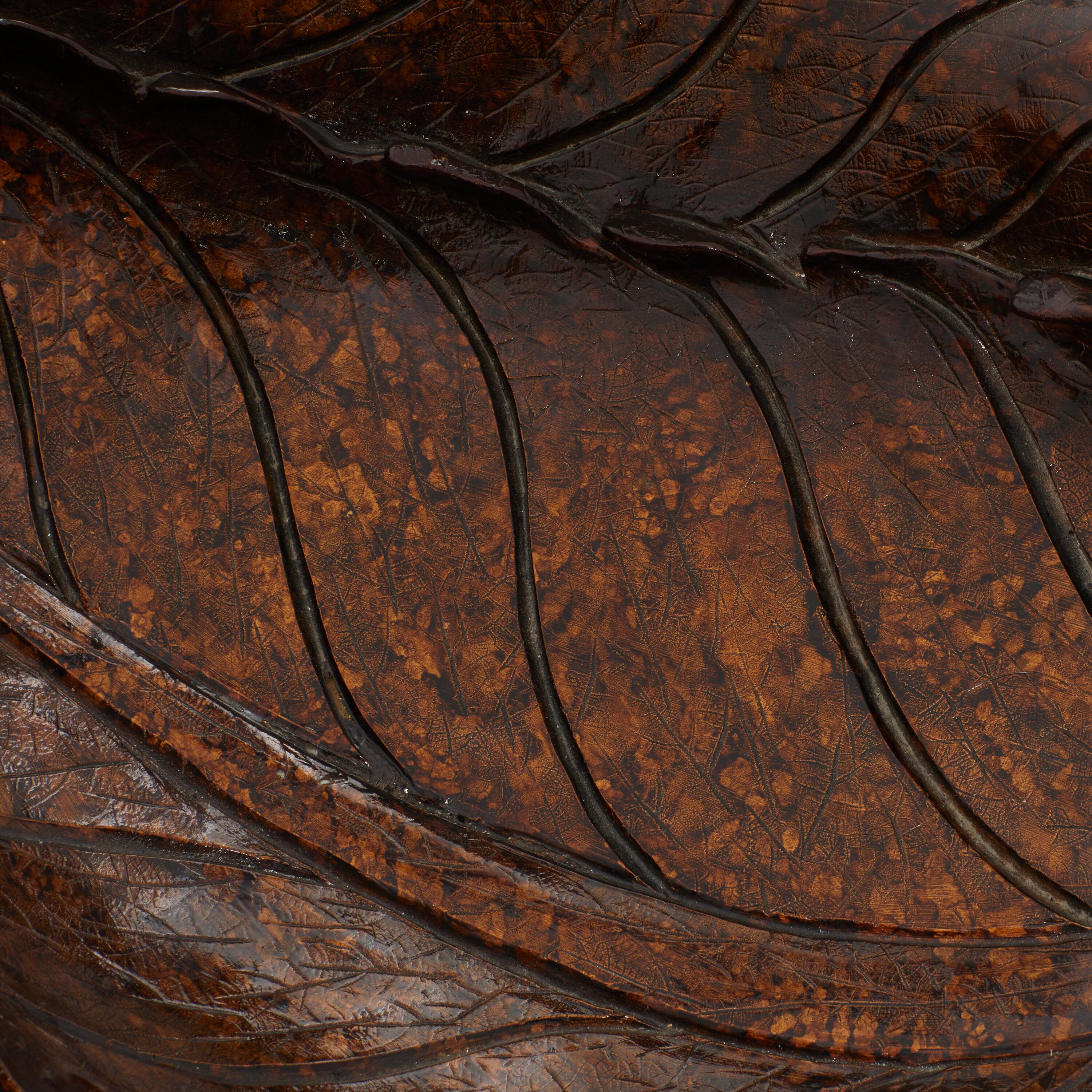 Diederich Polystone Intricate Carved Leaf Bronze Decorative Bowl