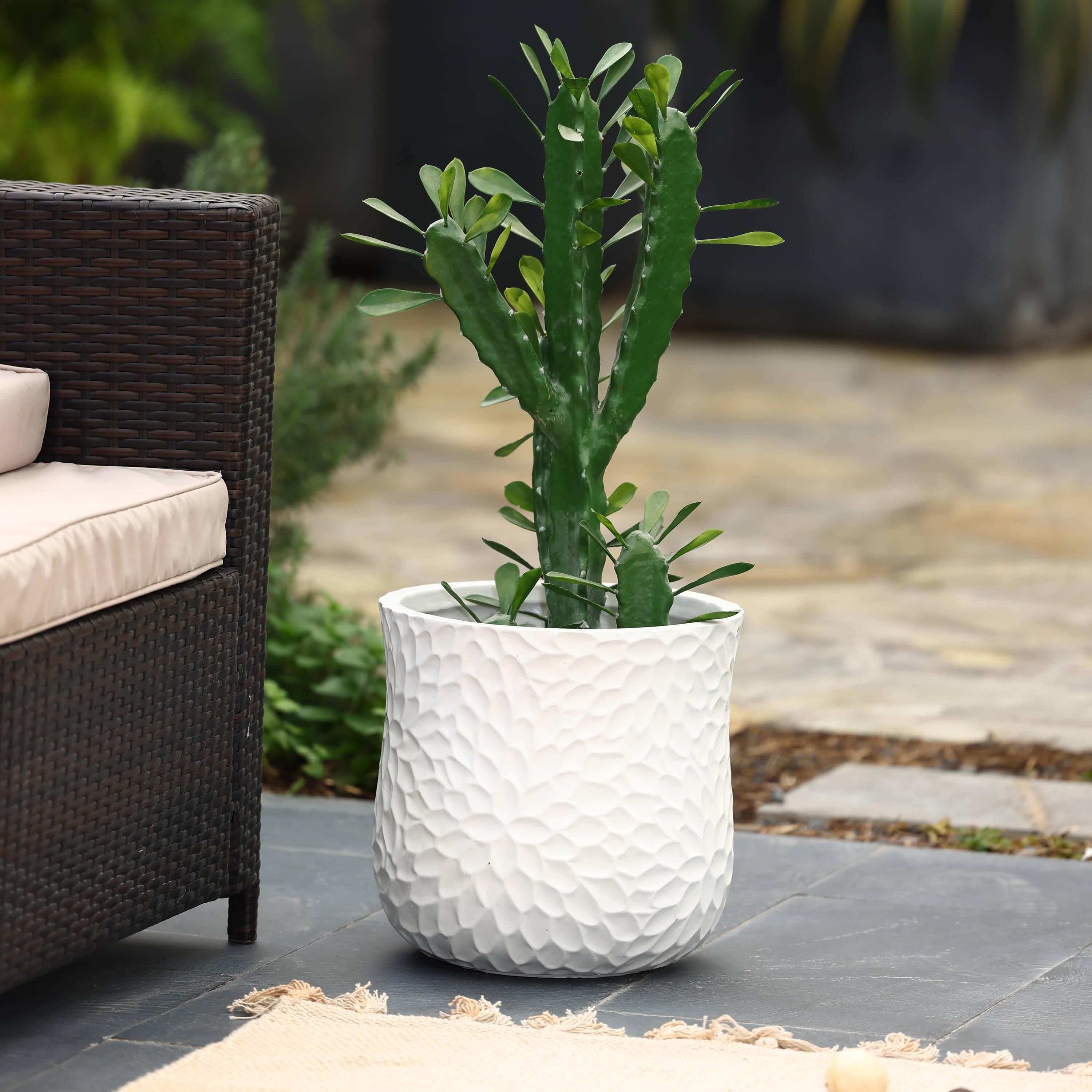 LuxenHome White MgO Floral Round Planter