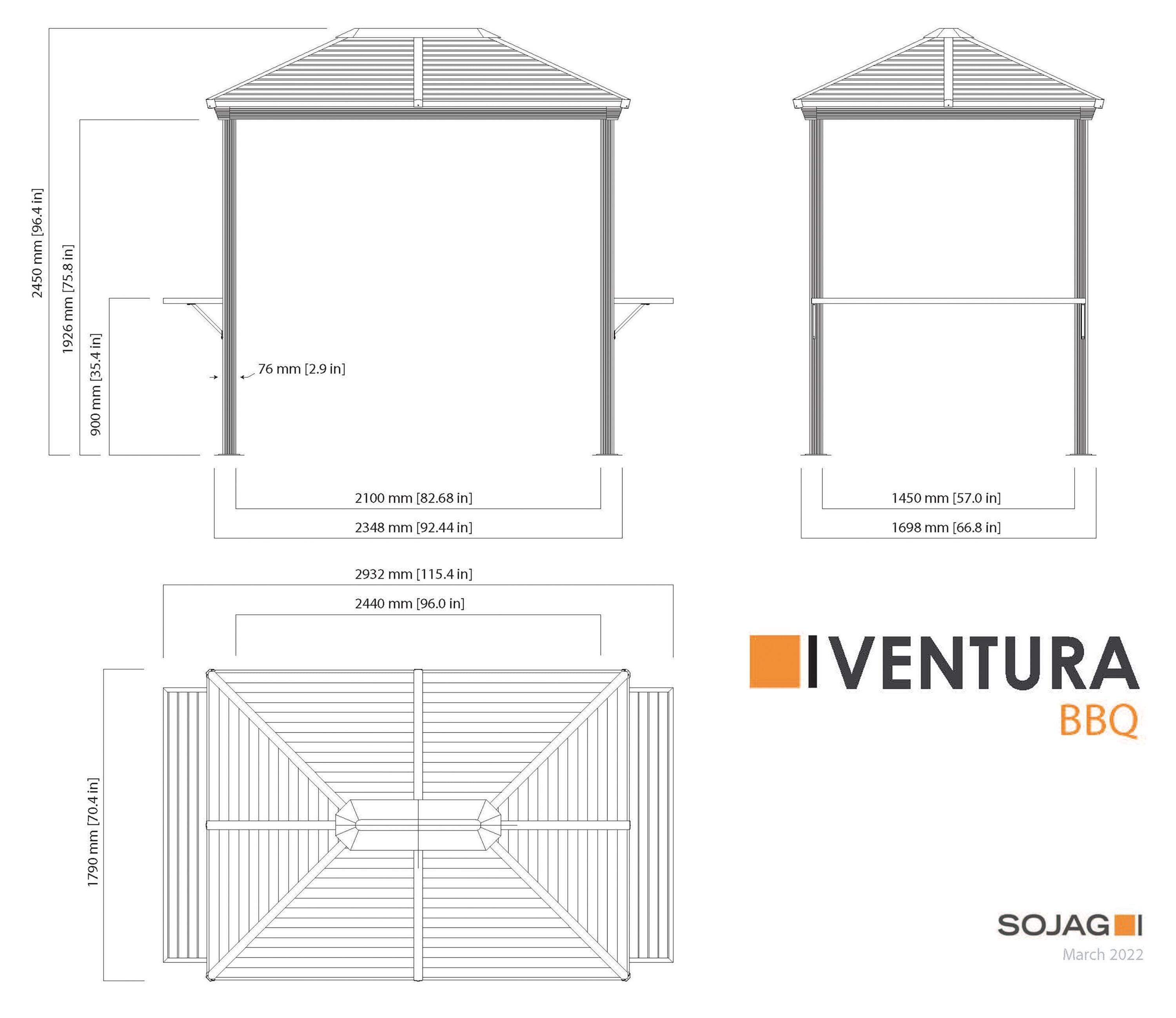 Ventura 7 Ft. W x 5.5 Ft. D Metal Grill Gazebo