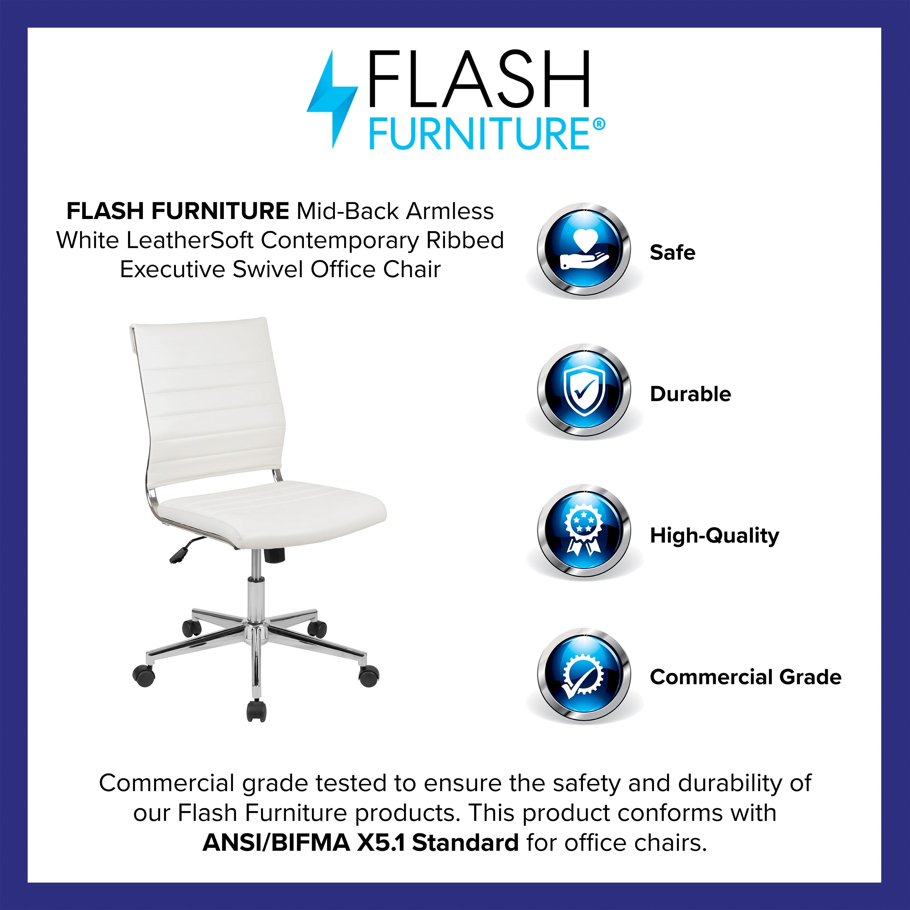Flash Furniture Mid-Back Armless LeatherSoft Ribbed Executive Swivel Office Chair