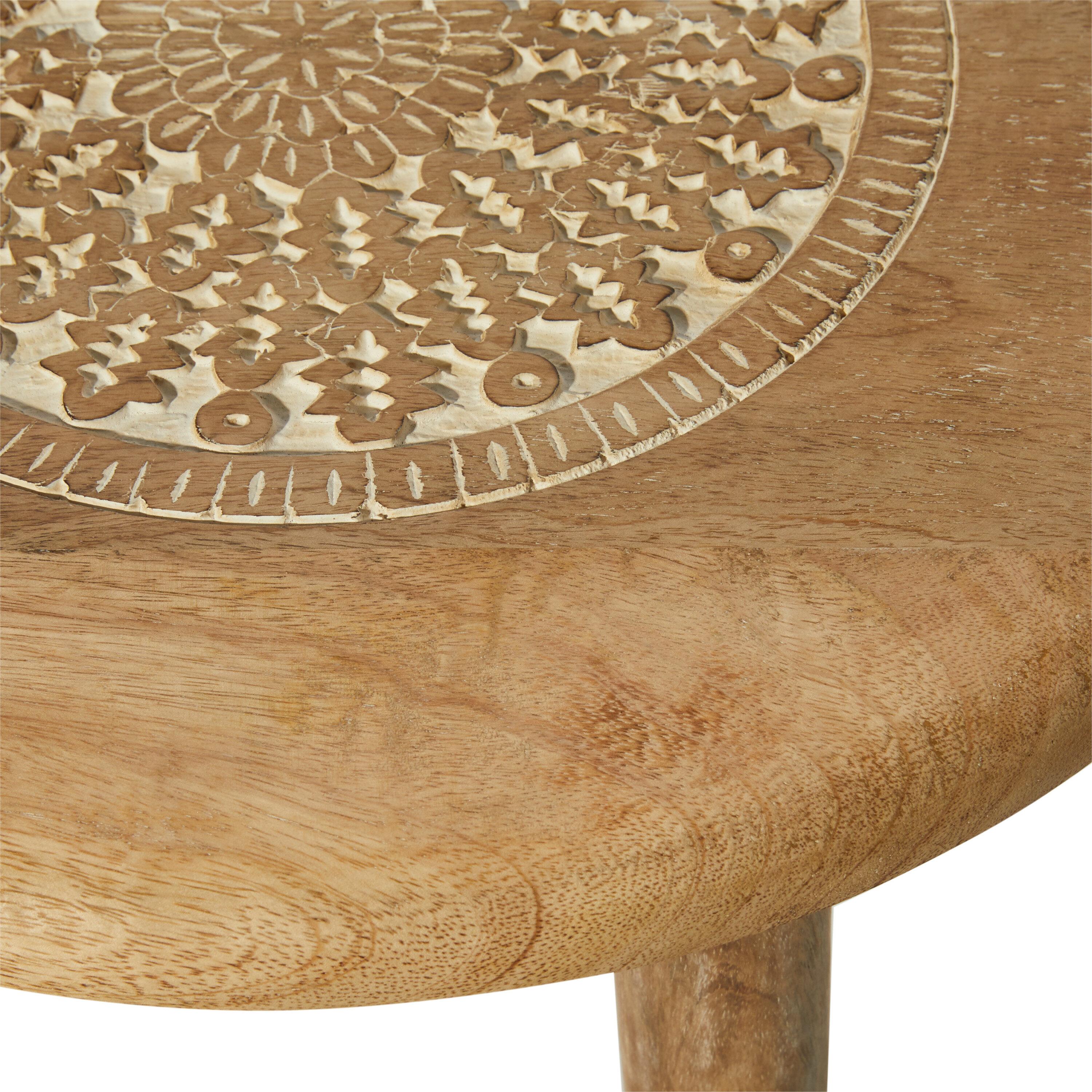 Traditional Mango Wood Carved Tripod Accent Table Brown - Olivia & May