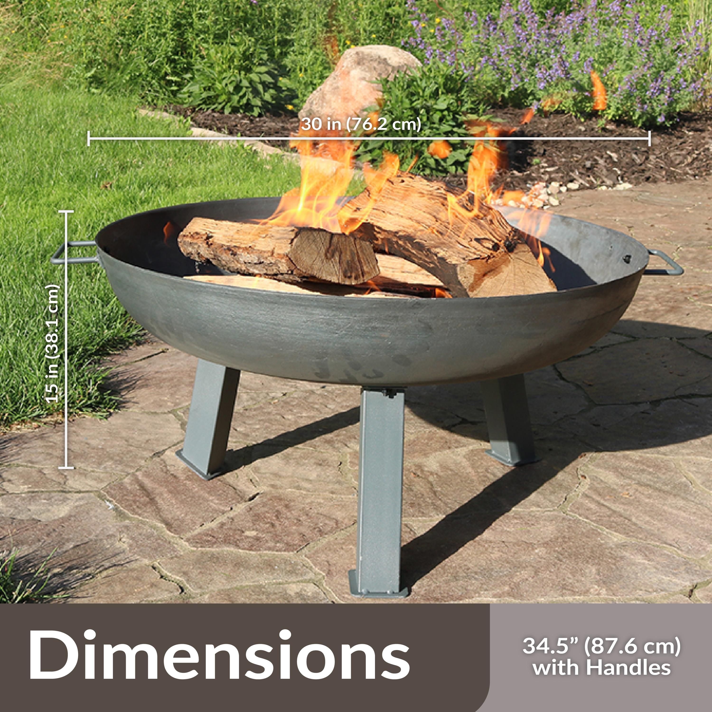 SunnyDaze Decor Union Round Wood-Burning Steel Finish Cast Iron Outdoor Raised Fire Pit Bowl