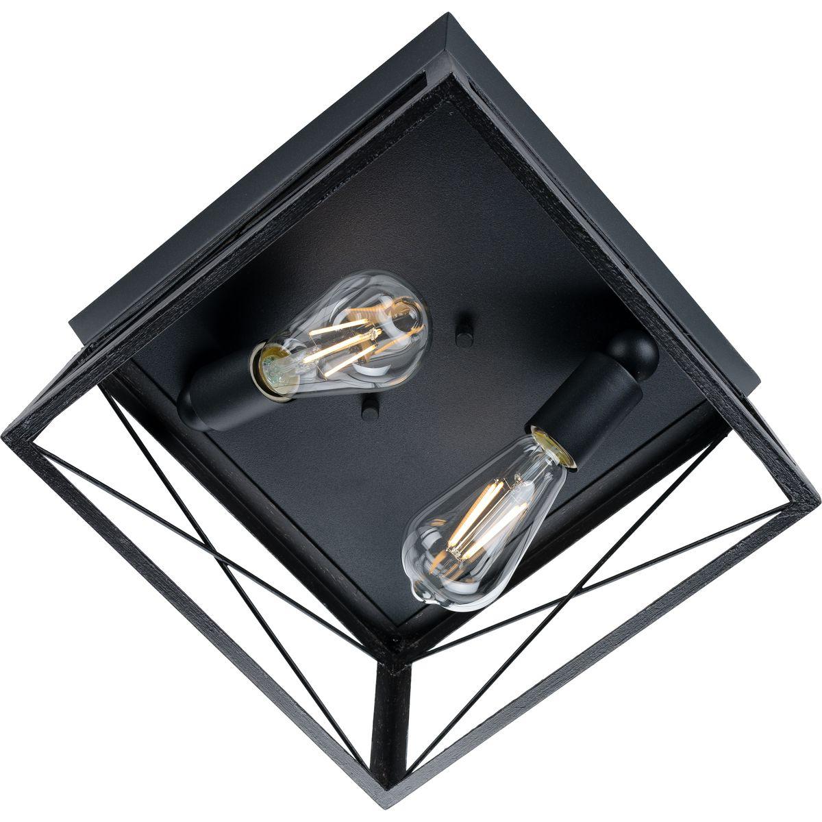 Progress Lighting, Briarwood, 2-Light Flush Mount, Textured Black, Faux-Painted Wood Enclosure