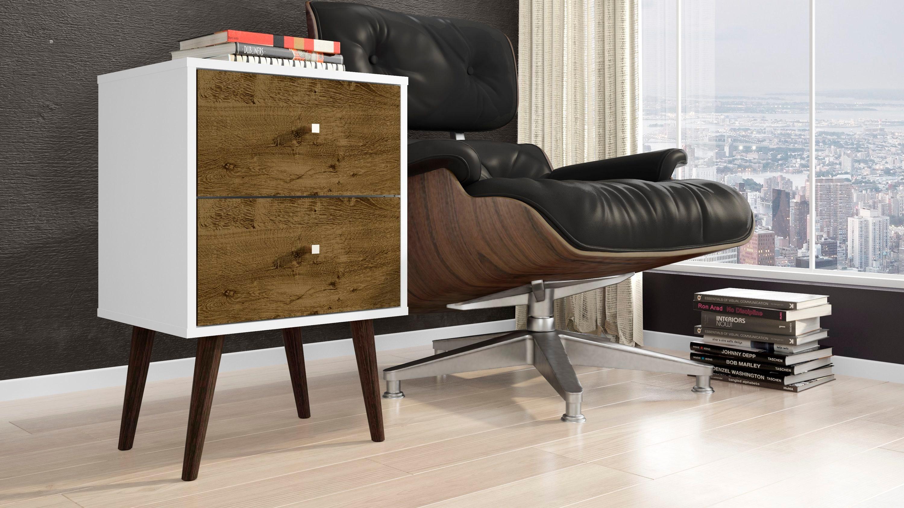 Liberty 2.0 Mid Century Modern Nightstand White/Rustic Brown - Manhattan Comfort