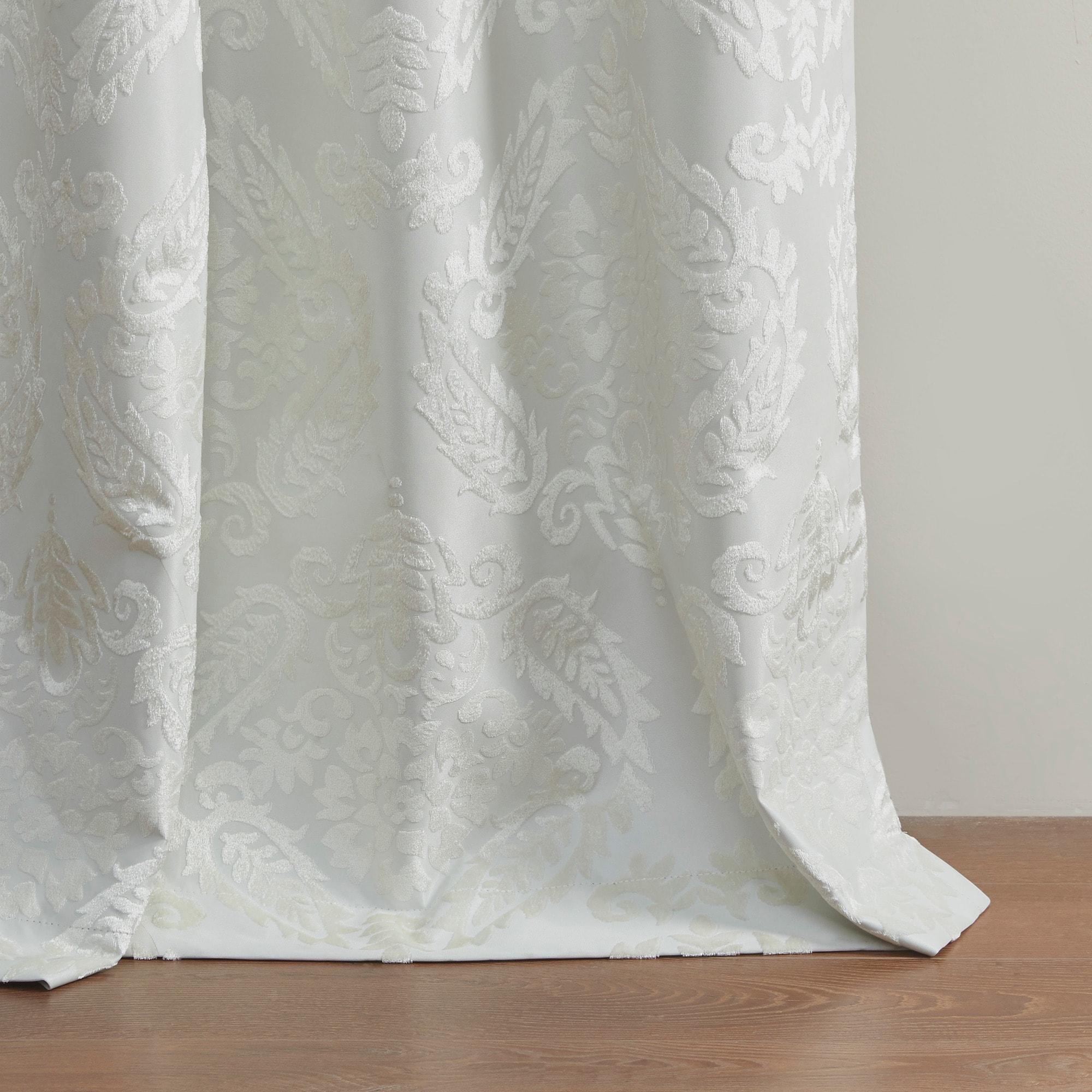 84"x50" Enid Jacquard Paisley Blackout Curtain Panel White: SunSmart, Noise Reduction, Energy Efficient, Grommet Top