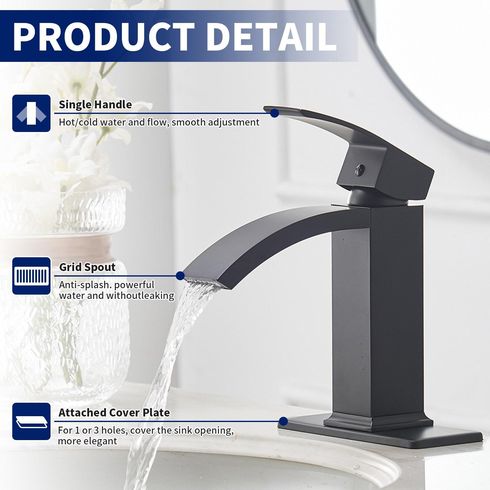 BWE Waterfall Single Hole Single-Handle Low-Arc Bathroom Sink Faucet With Pop-up Drain Assembly