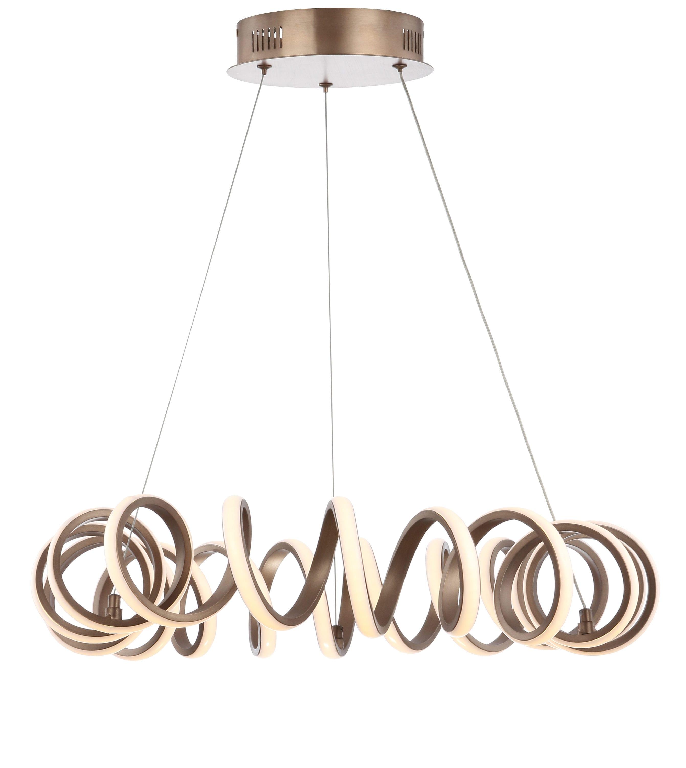 Cursive 24" Adjustable Spiral Integrated LED Metal Chandelier Ceiling Light, Coffee