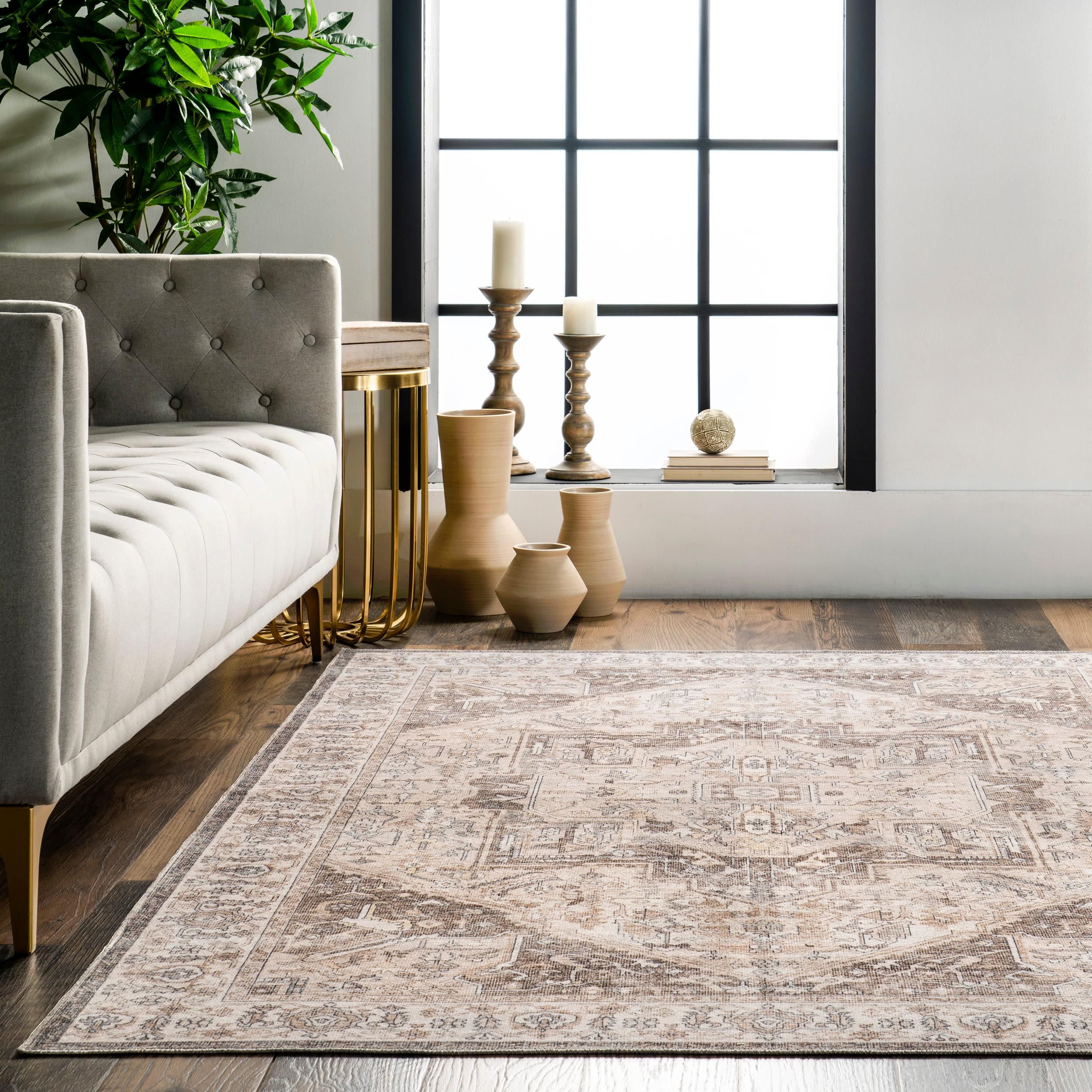 Nuloom 3x5 Machine Washable Rain Haven Vintage Medallion Indoor Area Rug, Brown Non-Slip Backing, Stain Resistant, BedroomLiving Room, Kitchen