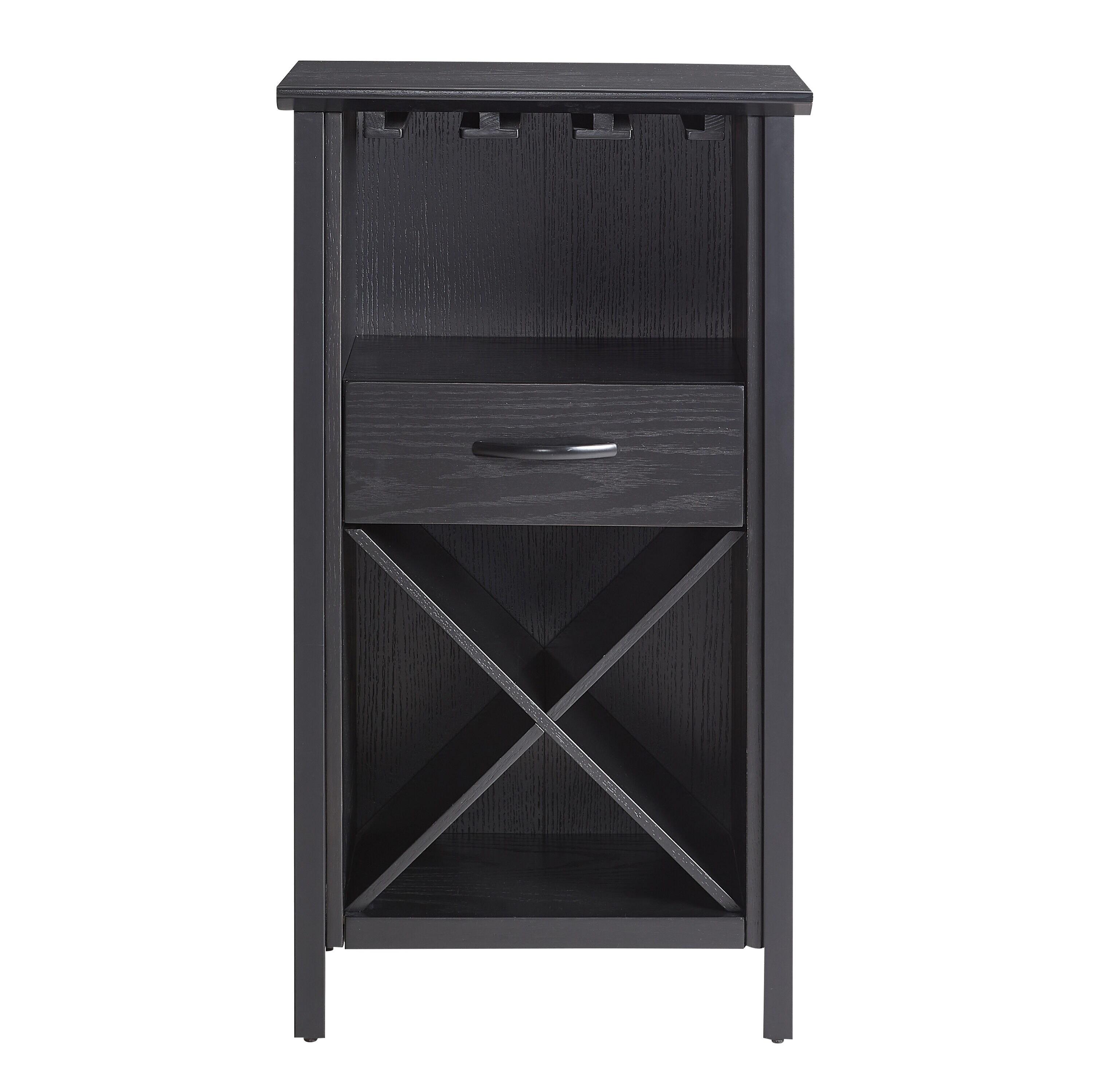 Leick Home Leah Mini Bar Cabinet for Stemware and Bottle Storage, Black