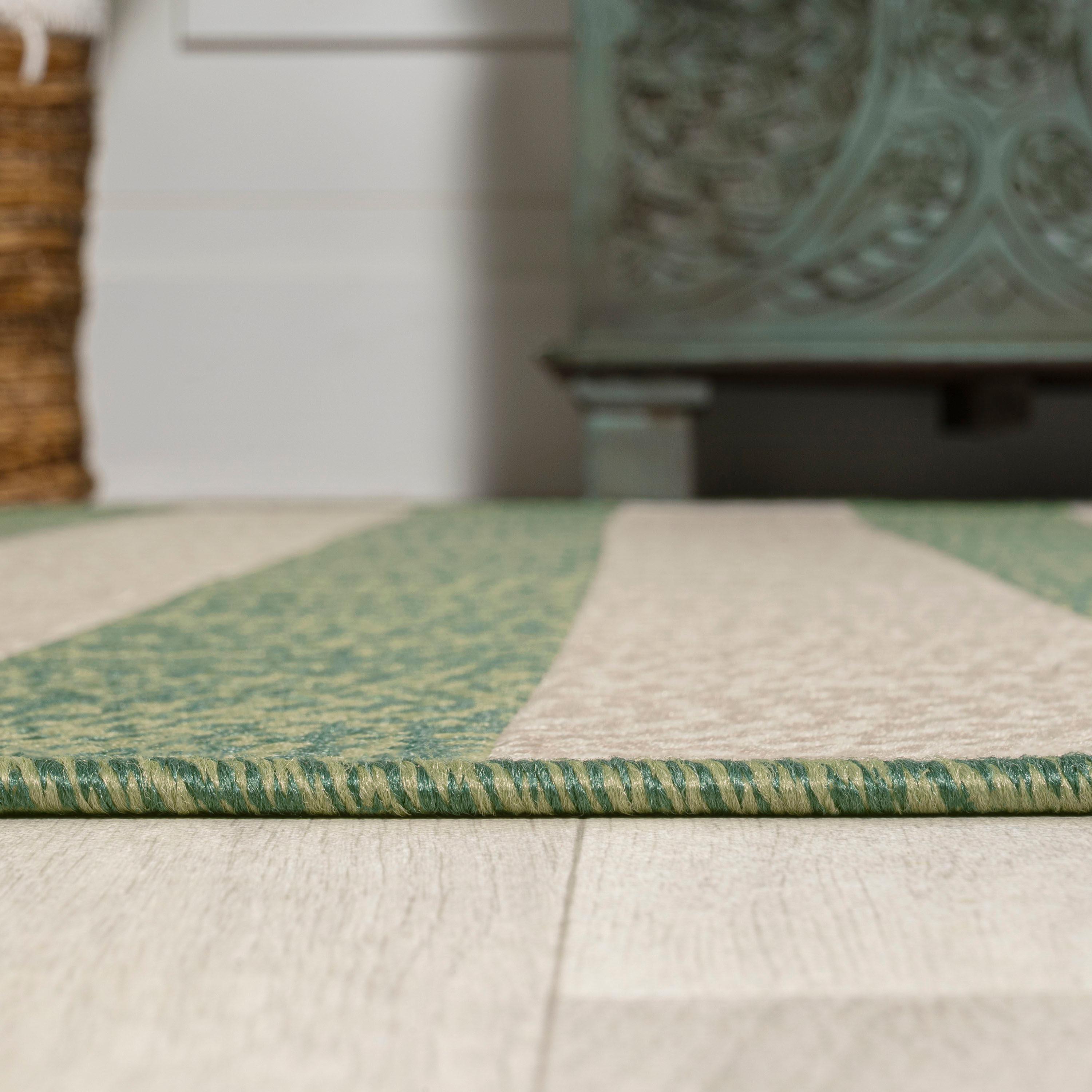 4' x 6' Negril Two-Tone Wide Stripe Indoor/Outdoor Area Rug, Green/Cream - JONATHAN Y