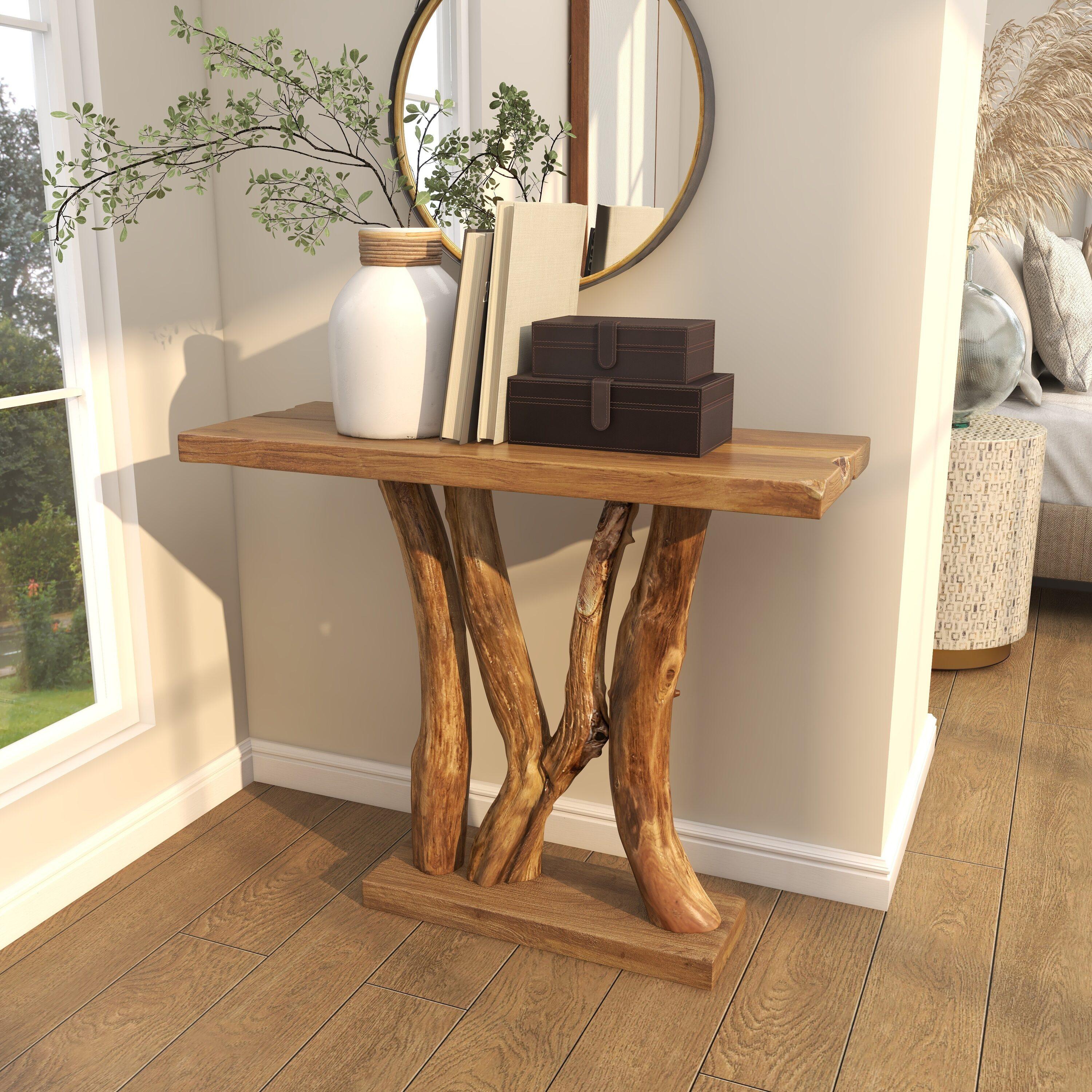 Contemporary Teak Wood Console Table Brown - Olivia & May: Sleek Entryway Furniture, Narrow Design, No Assembly Required