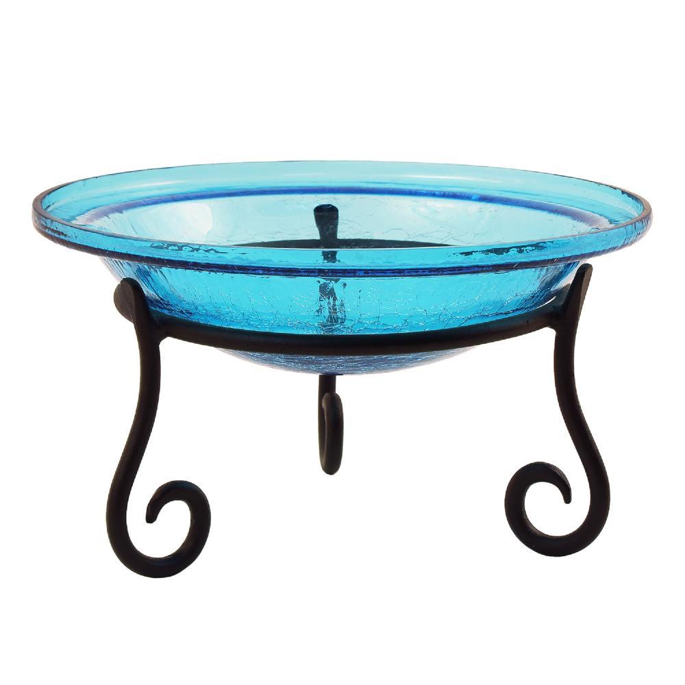 7" Reflective Crackle Glass Birdbath Bowl with Short Stand Teal Blue - Achla Designs: Weather-Resistant, No Assembly Required