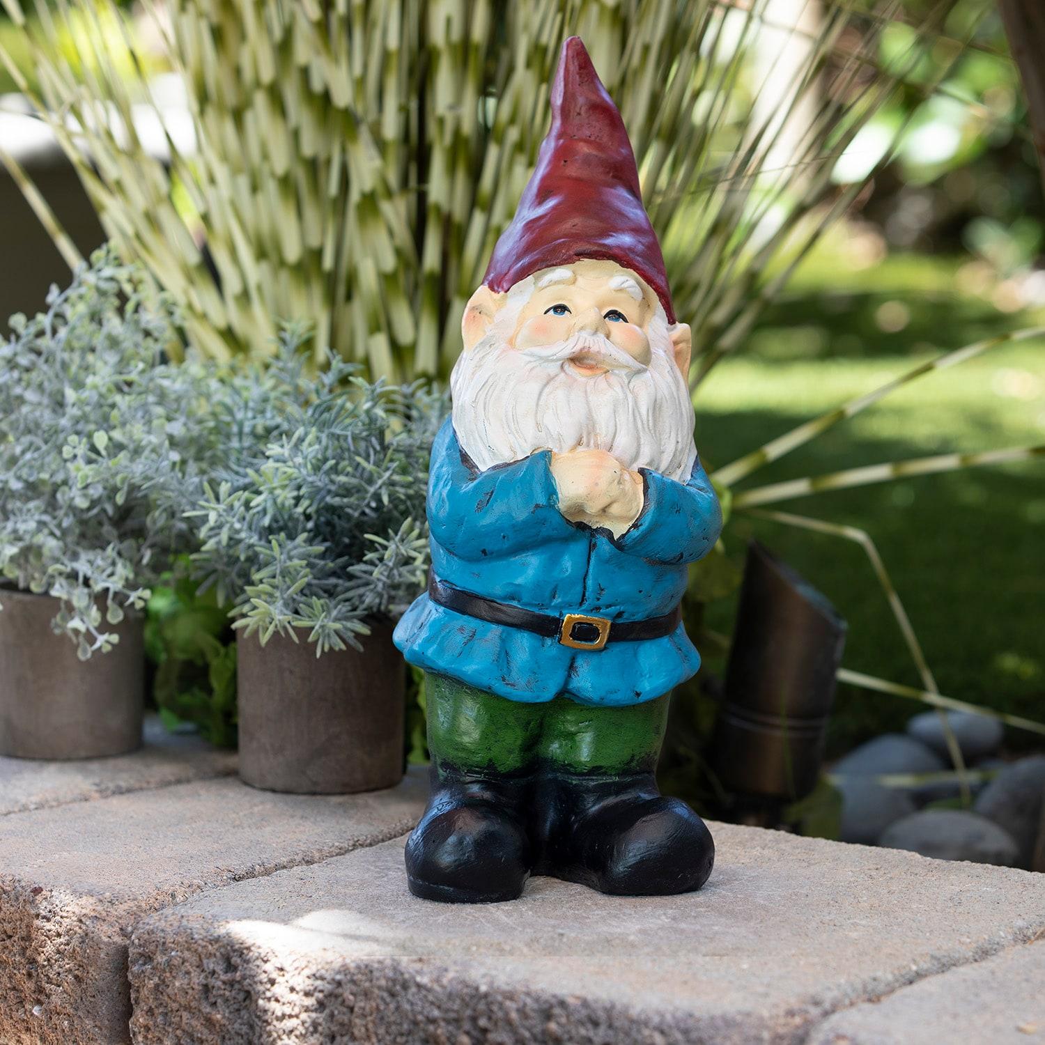 12" Polyresin Bearded Garden Gnome Statue With Red Hat - Alpine Corporation: Outdoor Lawn Decor, Solar Lighting Feature