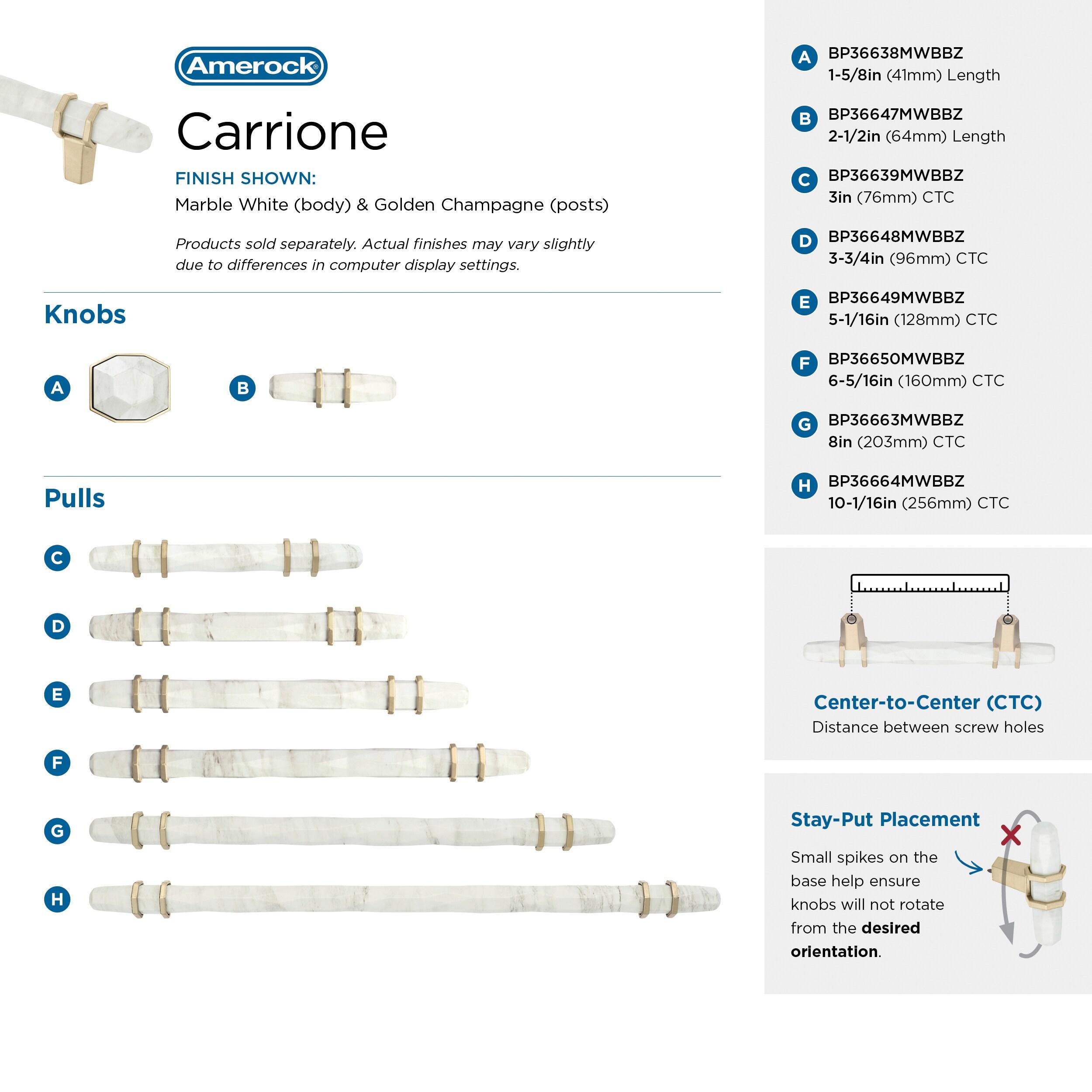 Amerock Carrione 8 inch (203mm) Center-to-Center Marble White/Golden Champagne Cabinet Pull, BP36663MWBBZ