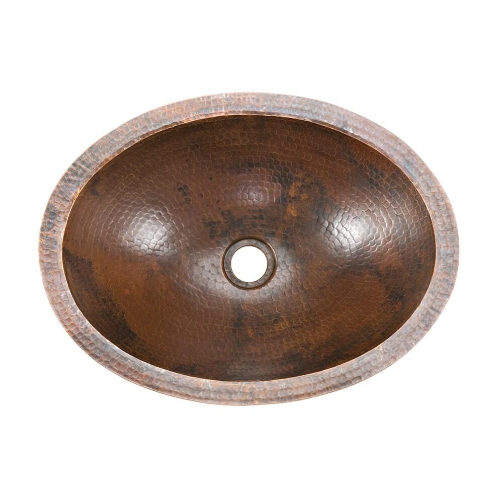 17" Oval Under Counter Hammered Copper Bathroom Sink