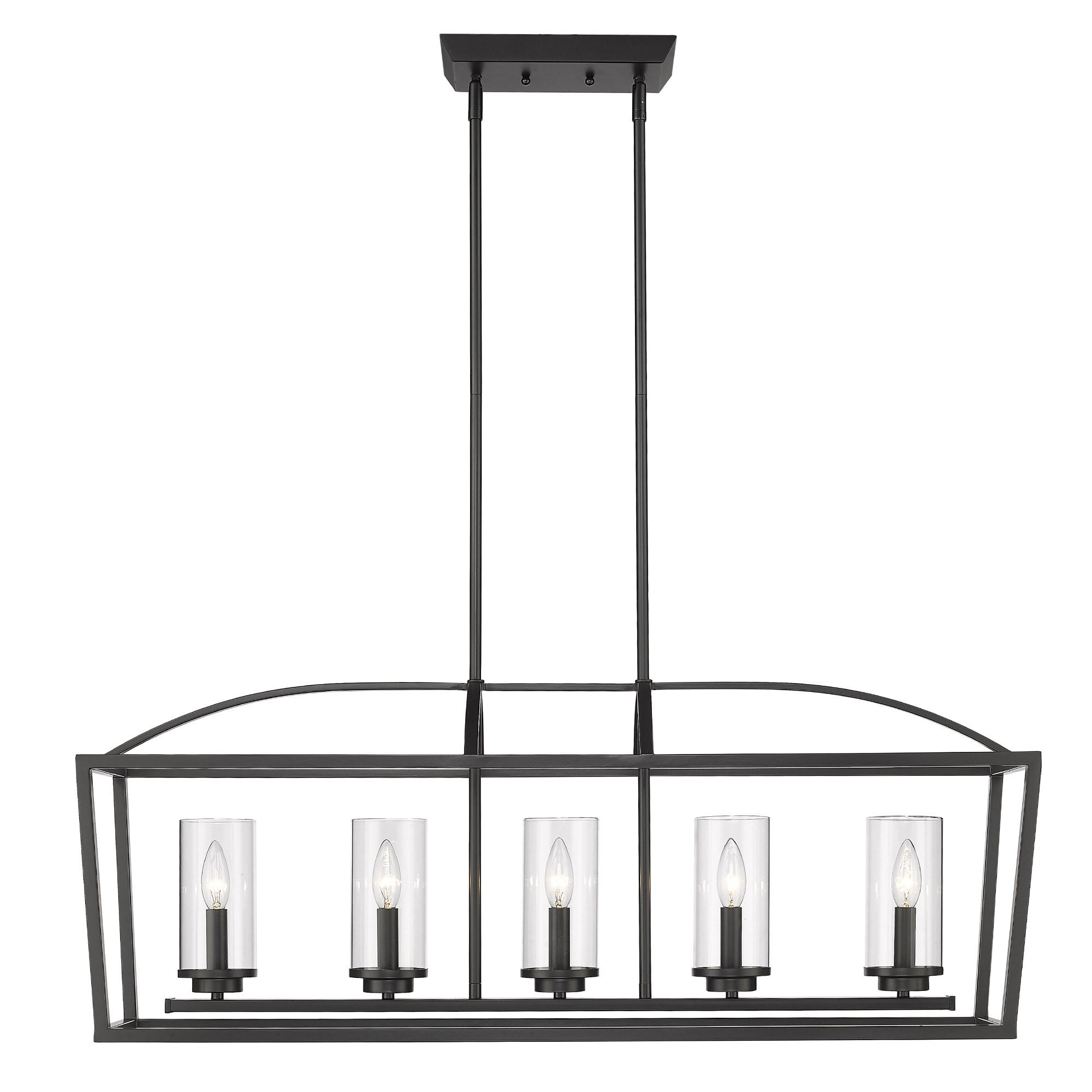 Golden Lighting Mercer 5-Light Linear Pendant in Matte Black with Clear Glass