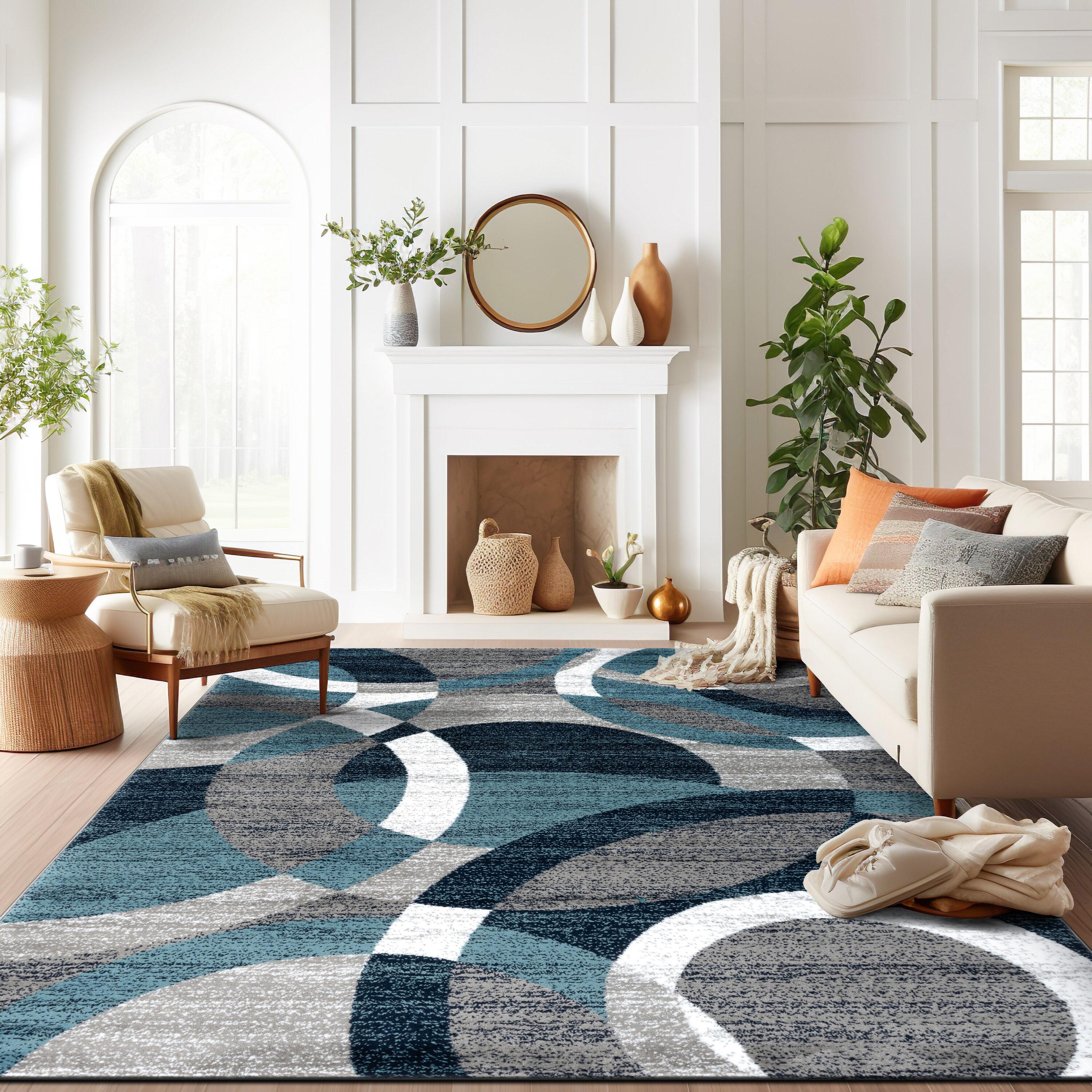World Rug Gallery Geometric Circles Blue 5'3" x 7'3" Area Rug