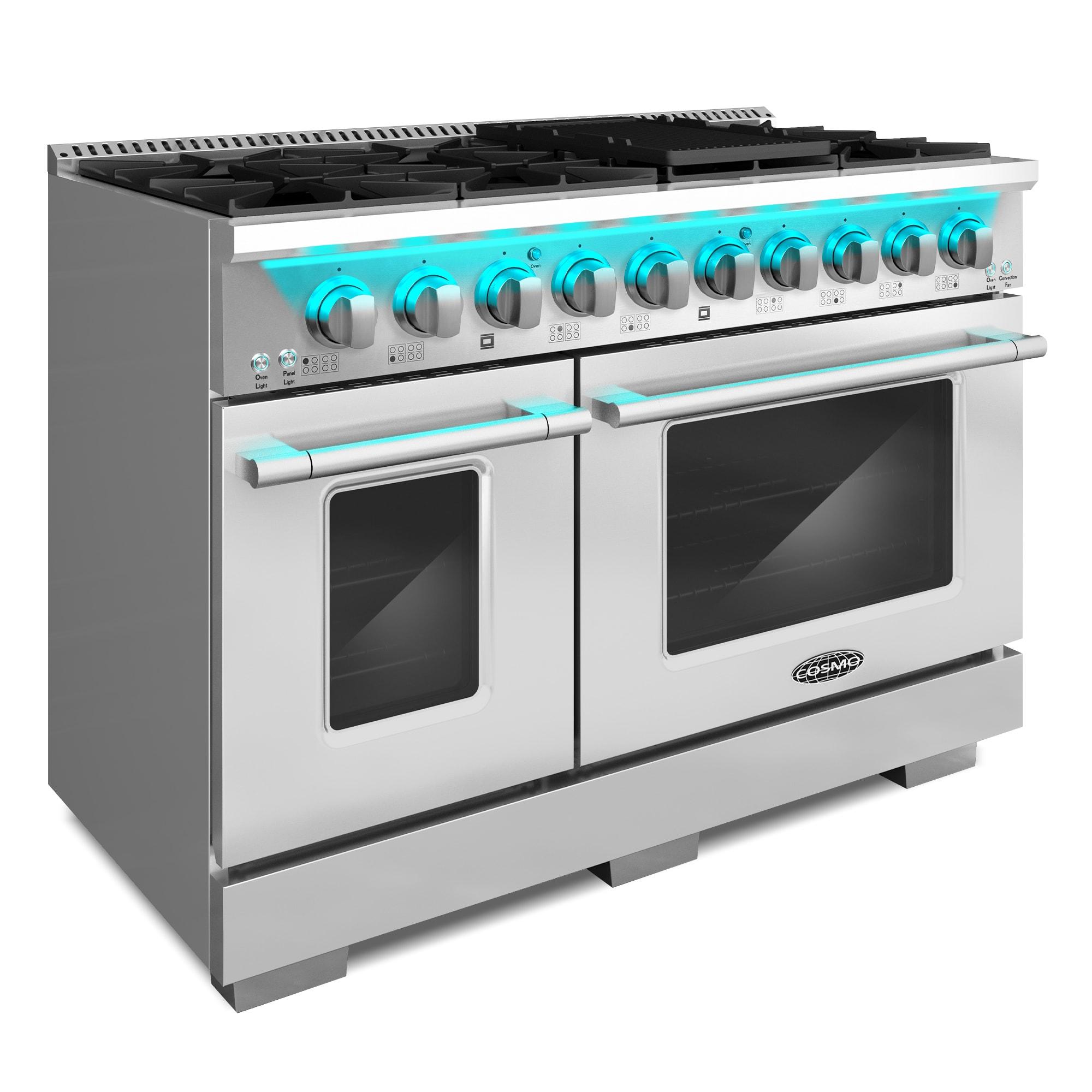 Cosmo COS-DFRP488K Cosmo 48 In. Lumin Collection 5.5 Cu. Ft. Double Oven Dual Fuel Range With 8 Burners, Cast Iron Grates In Stainless Steel