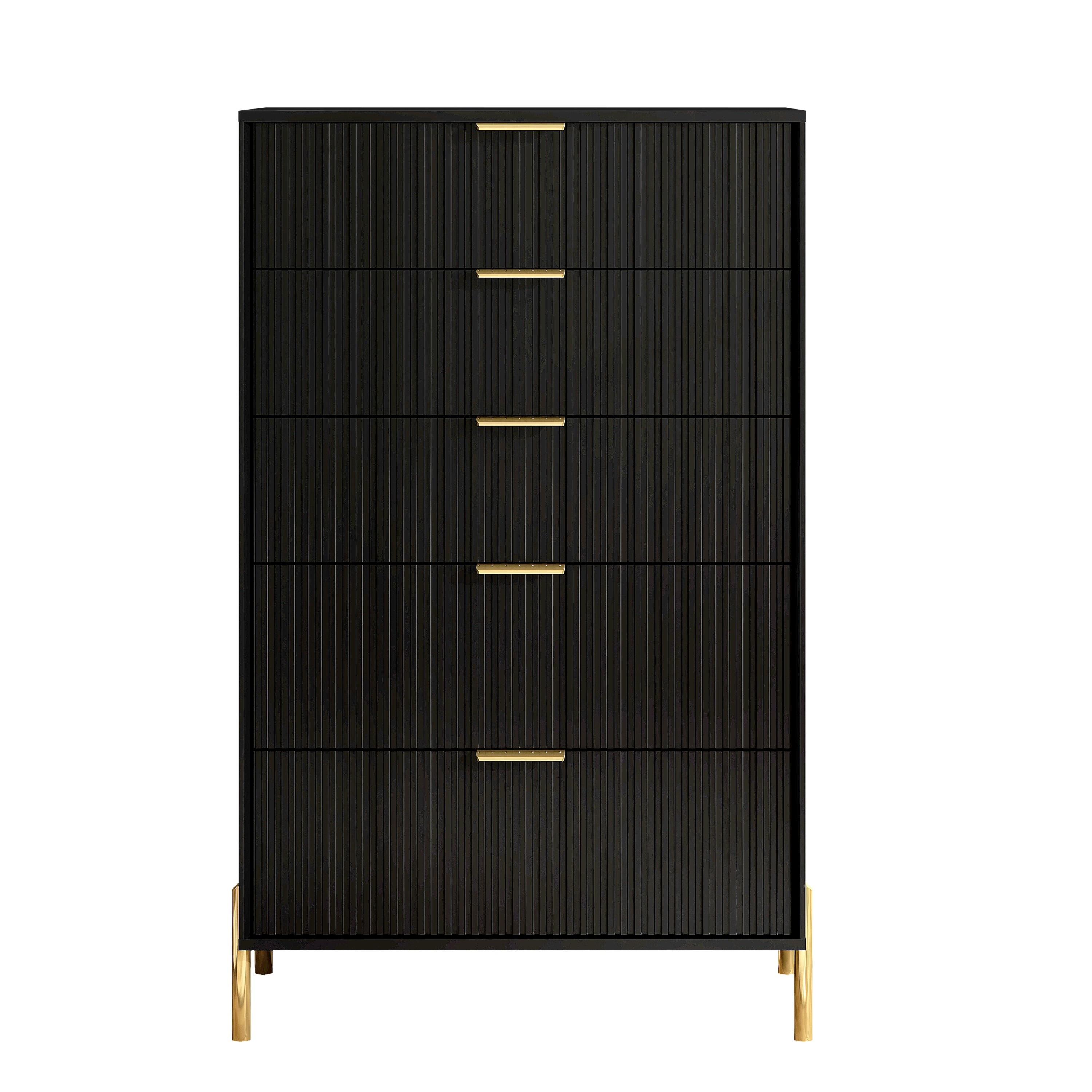 Festivo 5 Drawer Chest of Drawers Black: Modern Vertical Dresser, MDF Construction, Includes Anti-Tip Hardware